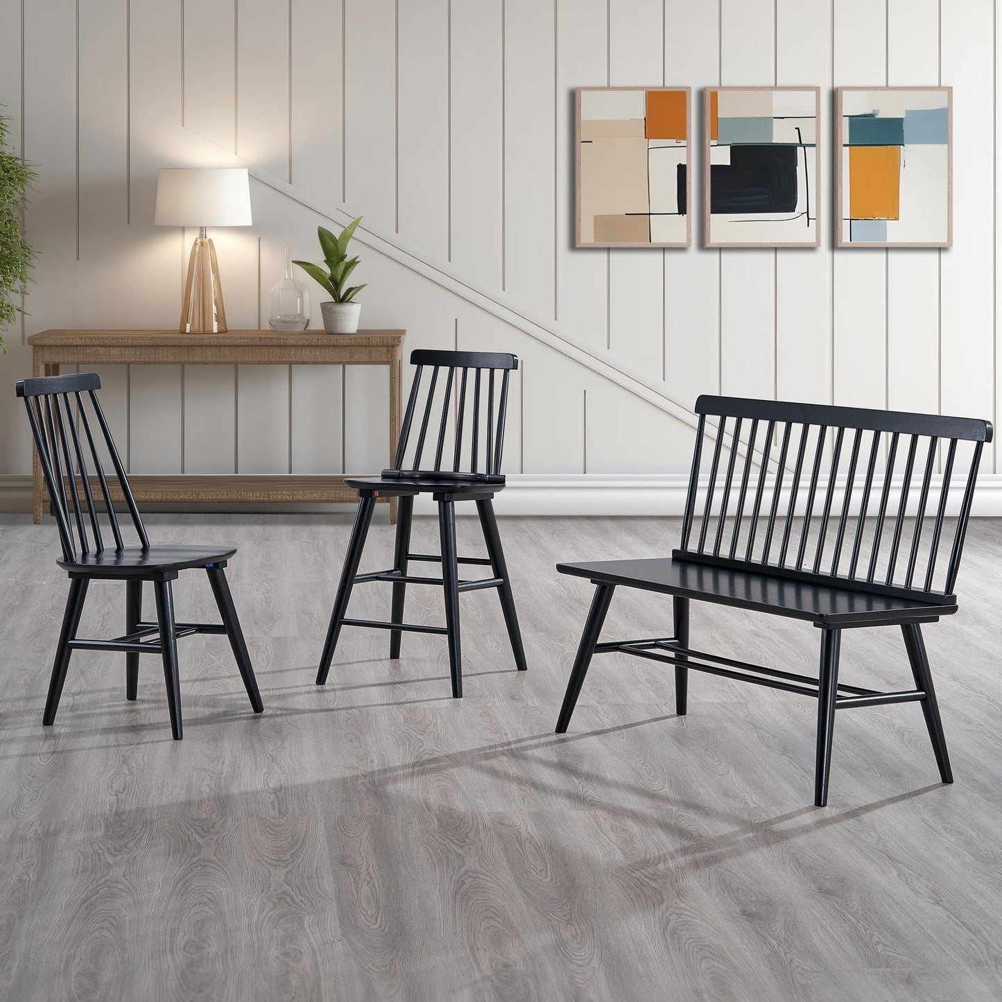 DUHOME Wooden Dining Chairs Set of 4, Wood Dining Room Chairs Slat Spindle Back Kitchen Room Chair Windsor Chairs, Black