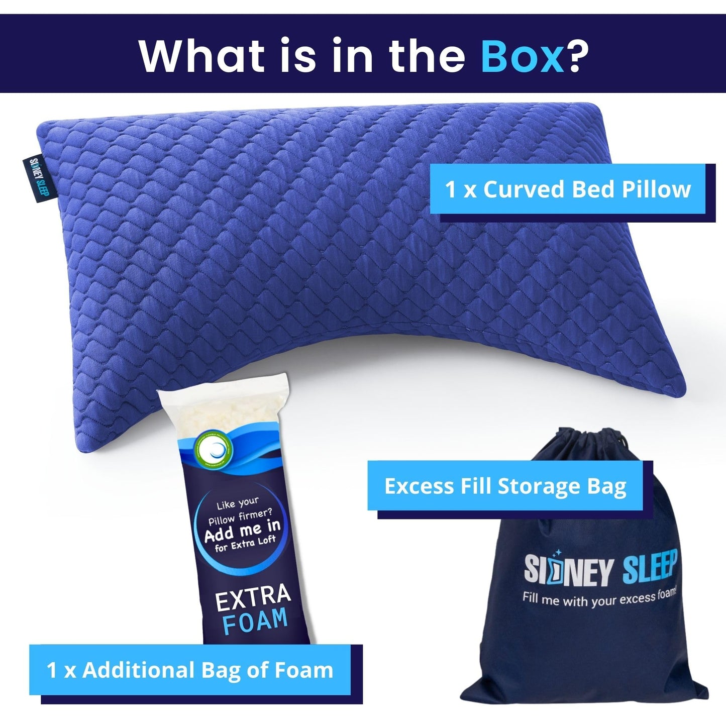 Sidney Sleep Pillow for Side and Back Sleepers - Comfort for Neck and Shoulder Pain - Adjustable and Customizable Shredded Memory Foam Filling - King Size - Extra Foam Fill Included (Blue, King)