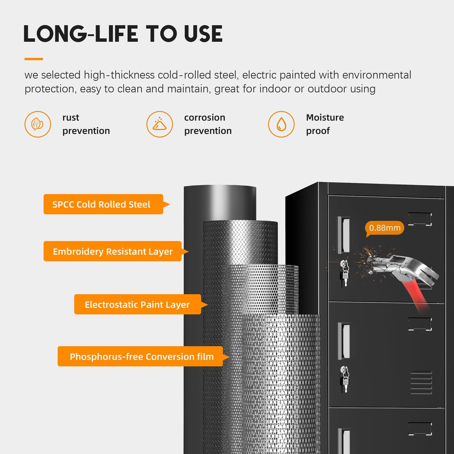 Bonusall Employees Lockers,Metal Office Storage Locker with 6 Door, Tall Steel Lockers with Keys and Lock for School, Gym, Home, Garage,Black
