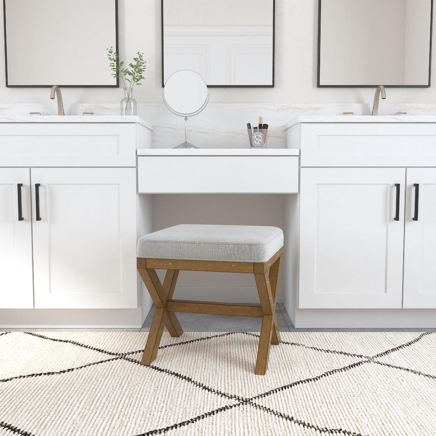 Hillsdale Somerset Backless Wood Vanity Stool for Makeup Room or Bathroom, Dark Driftwood