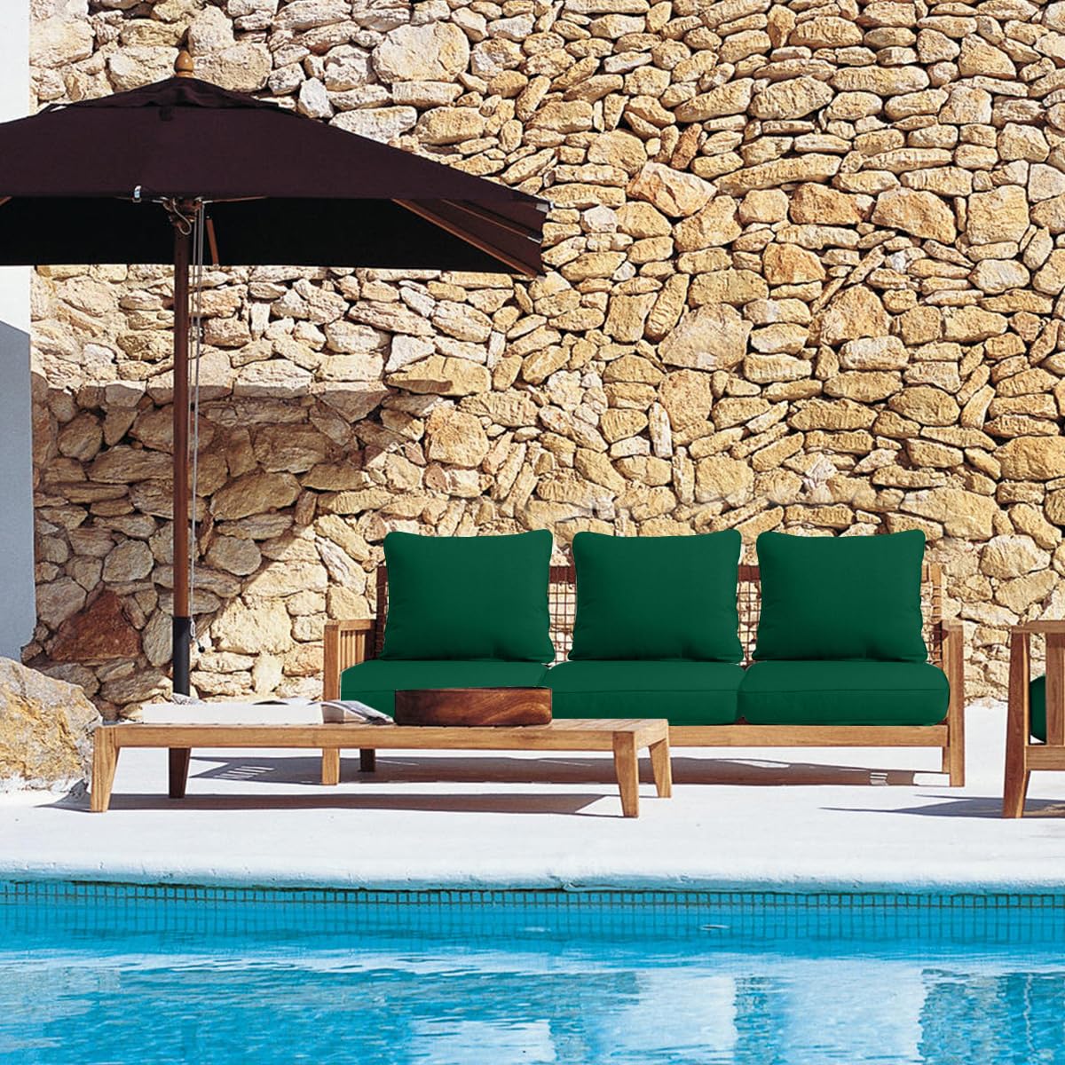 Sundale Outdoor Olefin Deep Seat Cushion, Patio Chair Cushion and Pillow, Water-Resistant Sectional Sofa Pad with Straps Dark Green, 24 x 24 x 4 Inches