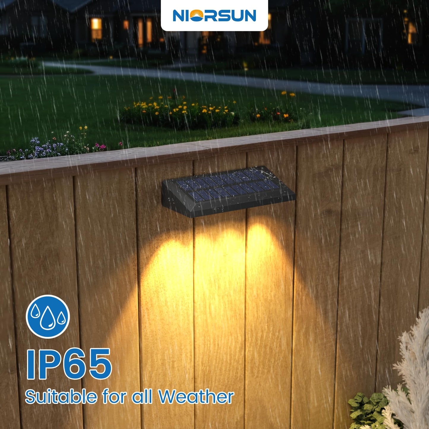 NIORSUN Solar Fence Lights 12 Pack, 3000K Warm White with 4 Spot Lenses, 100 Lumens Wider Coverage, IP65 Waterproof, Auto On/Off, Peel and Stick for Fence, Deck, Wall, Garden