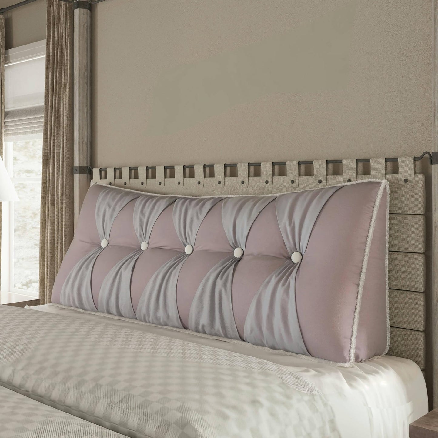 BNCKTRD Headboard Pink Reading Pillows for Sitting Up in Bed Adult Backrest, XXL Tufted Wedge Pillow Daybed Couch Support Cushion Queen Size