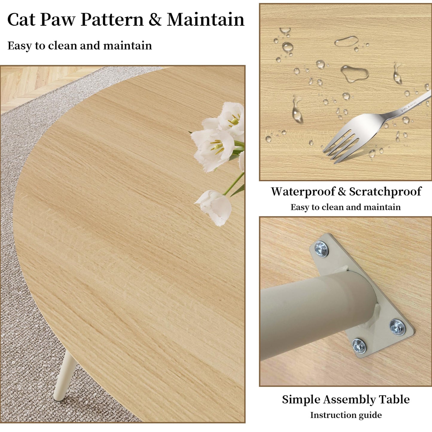 HIPIHOM 43.3 Inch Round Dining Table Set for 4, Modern Small Kitchen Coffee Set for Dining Room Kitchen Apartment (Cream Table + 4 Brown Chairs)