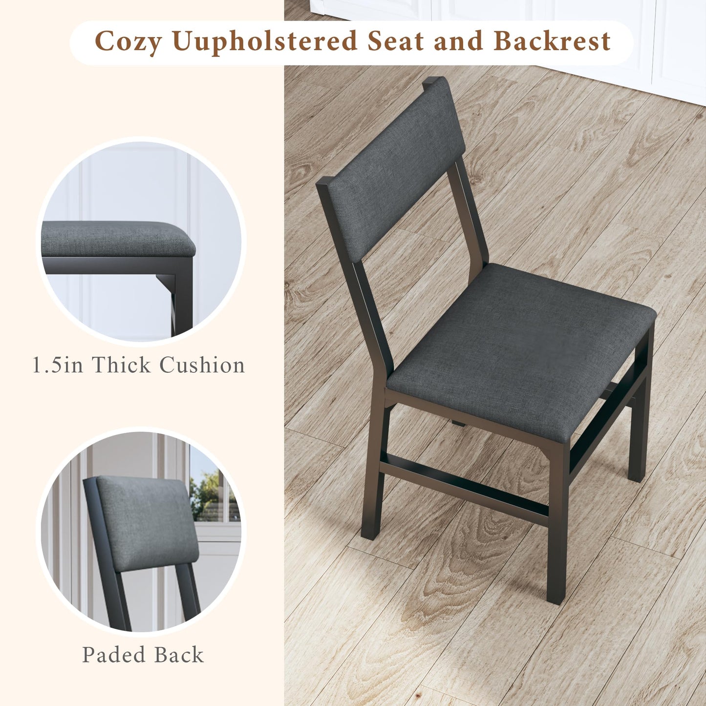 HUAHUU Dining Table Set for 4, Extendable Kitchen Table Cushion Chairs Set of 4, Rectangle Dining Table with Metal Frame & MDF Board, Folding for Small Apartment Saving Space, Black