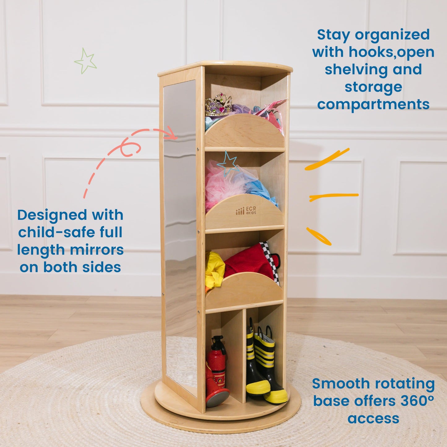 ECR4Kids Rotating Dress-Up Carousel, Costume Organizer, Natural