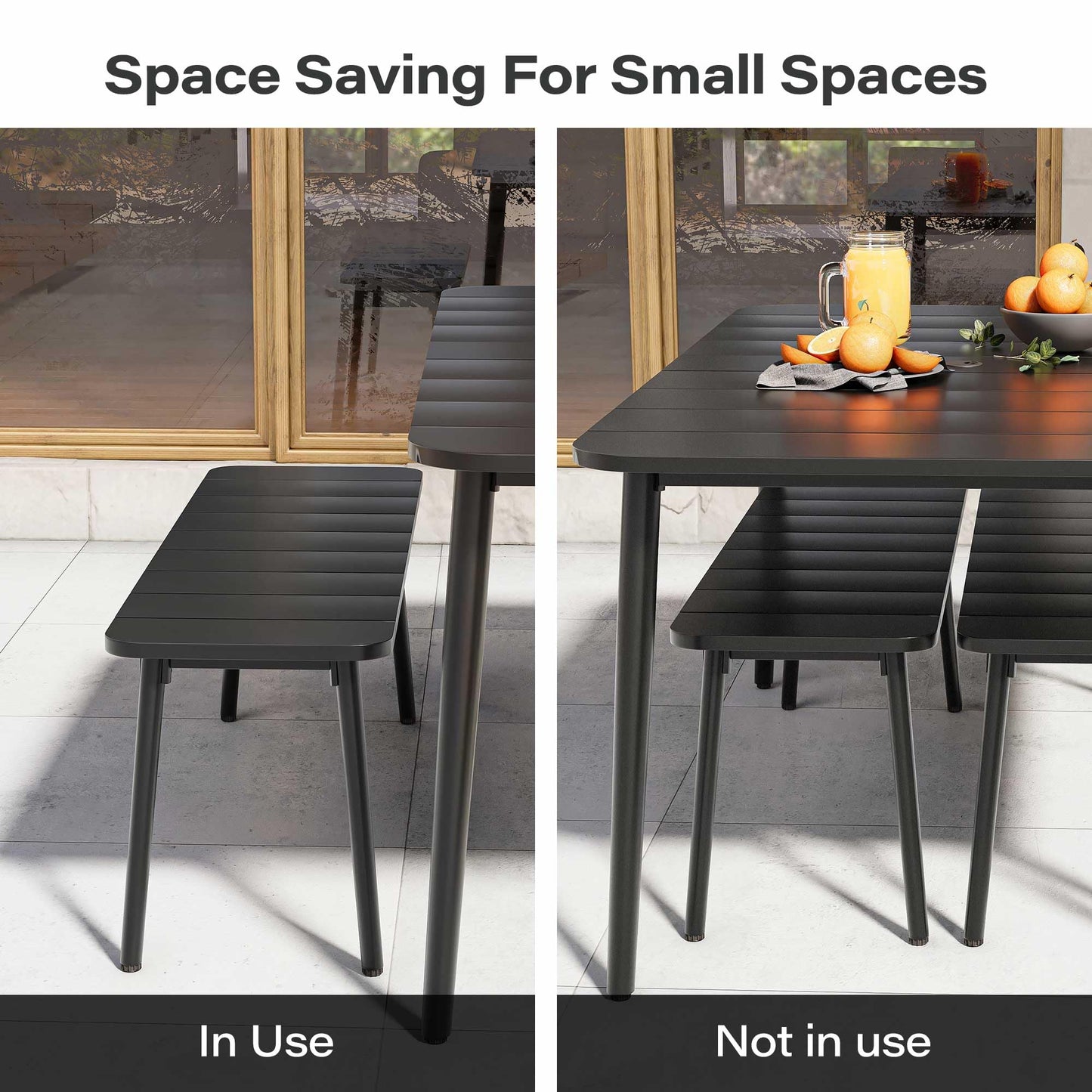 LAUSAINT HOME 3 Pieces Outdoor Patio Dining Set, Outdoor Dining Table and Chairs Set with Metal Table and Umbrella Hole,Patio Furniture Sets for Garden Backyard Deck Balcony with 2 Benches