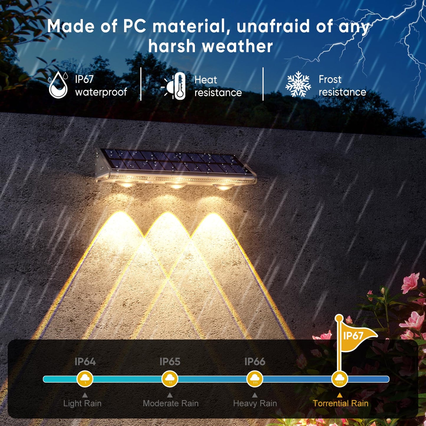 Yilaie Solar Fence Lights Outdoor-IP67 Waterproof 3000K/4500K/6500K,High Brightness LED Fence Lights Solar Powered,Solar Wall Light for Outside Backyard/Railing/Step/Patio/Stair Railings/Pool （4 Pack）