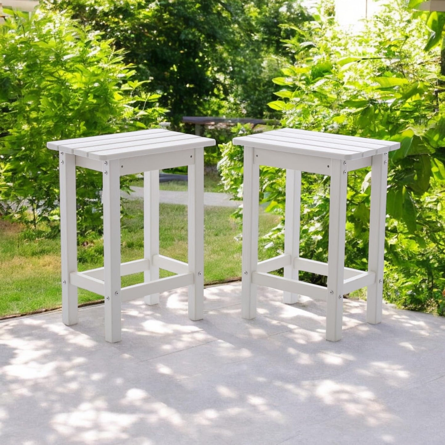 AXMOLM HDPE 2 Piece Outdoor Bar Height Stools, All-Weather Patio High Top Bar Stools, Outdoor Bar Chairs with Cushions for Balcony, Backyard, Garden, Deck (White, Bar Stools)