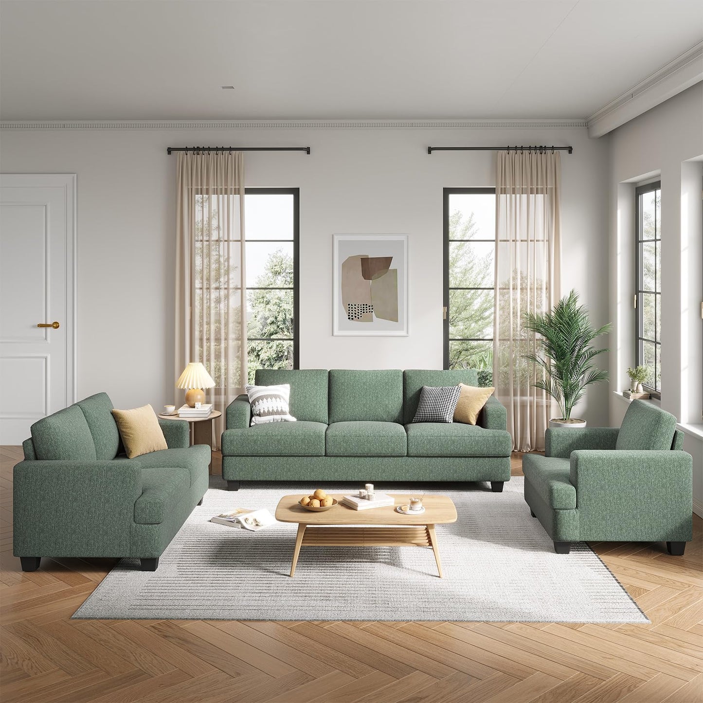 COPIAE 89 Inch Sofa with Extra Deep Seats Oversize, 3 Seater Sofa for Living Room,Modern Couch and Sofa, Comfy Armrests and Seats and Backrests, Easy Installation, Light Green