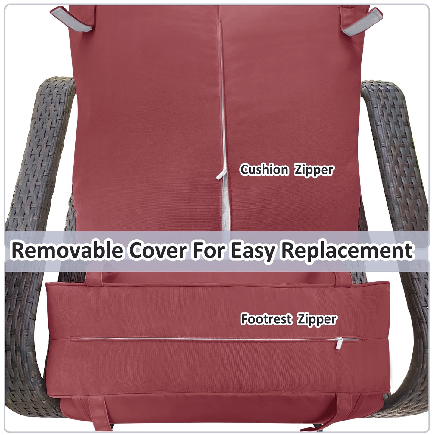 Babylon Dual-use Indoor/Outdoor Wicker Adjustable Recliner Chair, Patio Relaxing Lounge Rattan Armchair with Cushions (Brown Wicker+red Cushion)