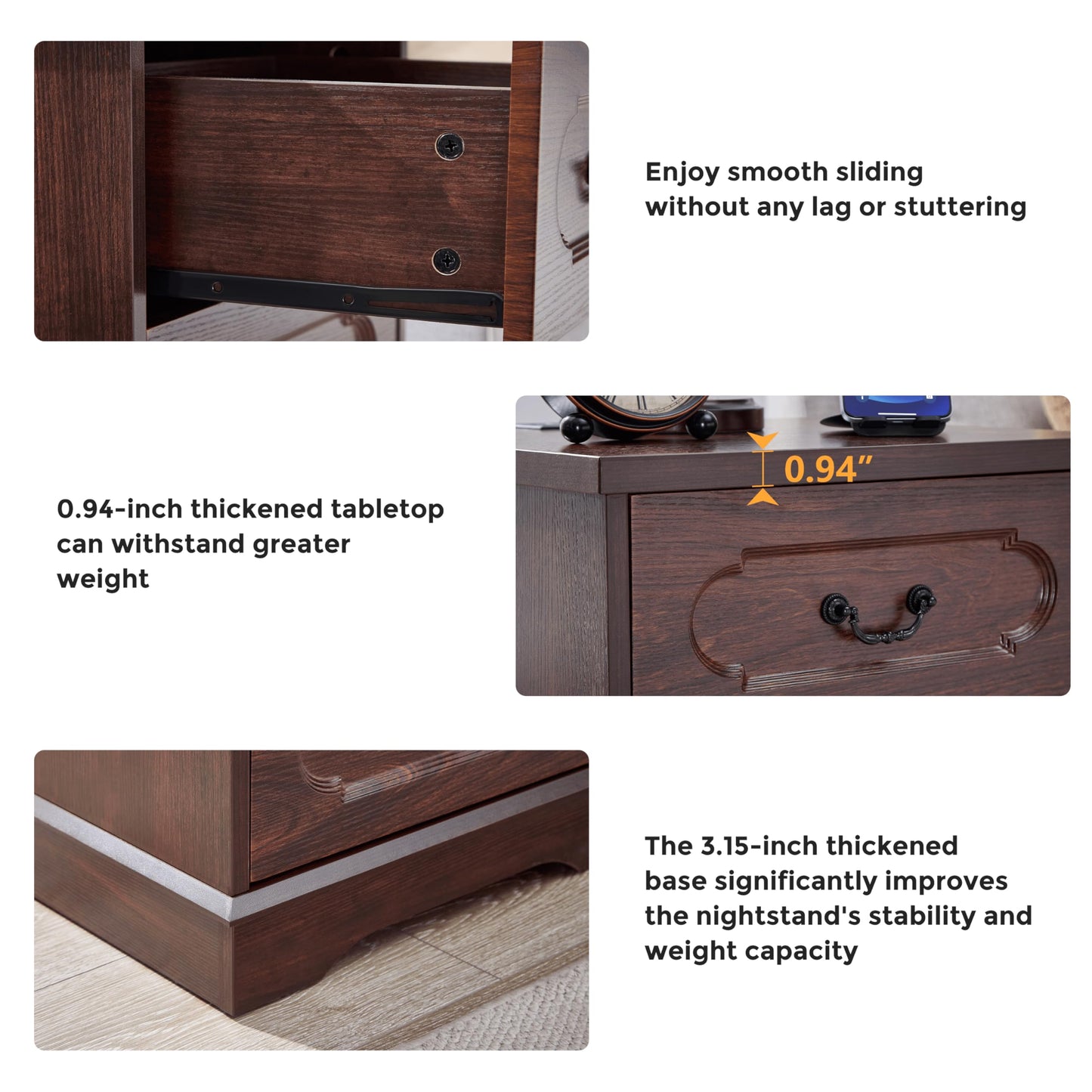 LIDYUK 3 Drawer Dresser for Bedroom Farmhouse Cherry Wood Chest of Drawers Bedroom Dresser with Charging Station, Rustic Small Drawers Dressers Nightstand Wooden Closet Storage Cabinet, Living Room