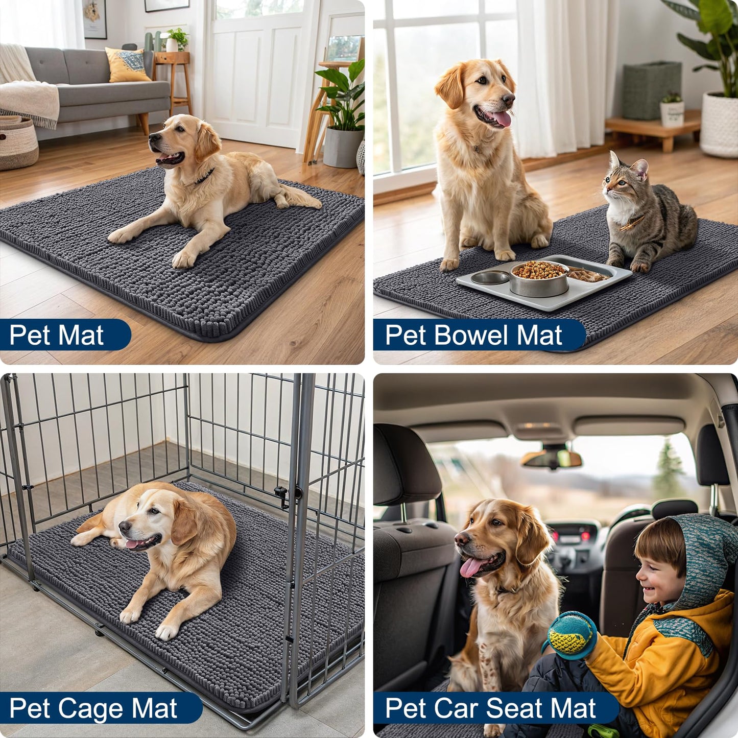 Smiry Dog Door Mat for Muddy Paws 59x24, Absorbs Moisture and Dirt Doormat, Non-Slip Washable Quick Dry Chenille Front Door Mat Indoor Entrance, Entryway Carpet for Inside Floor, Dark Grey