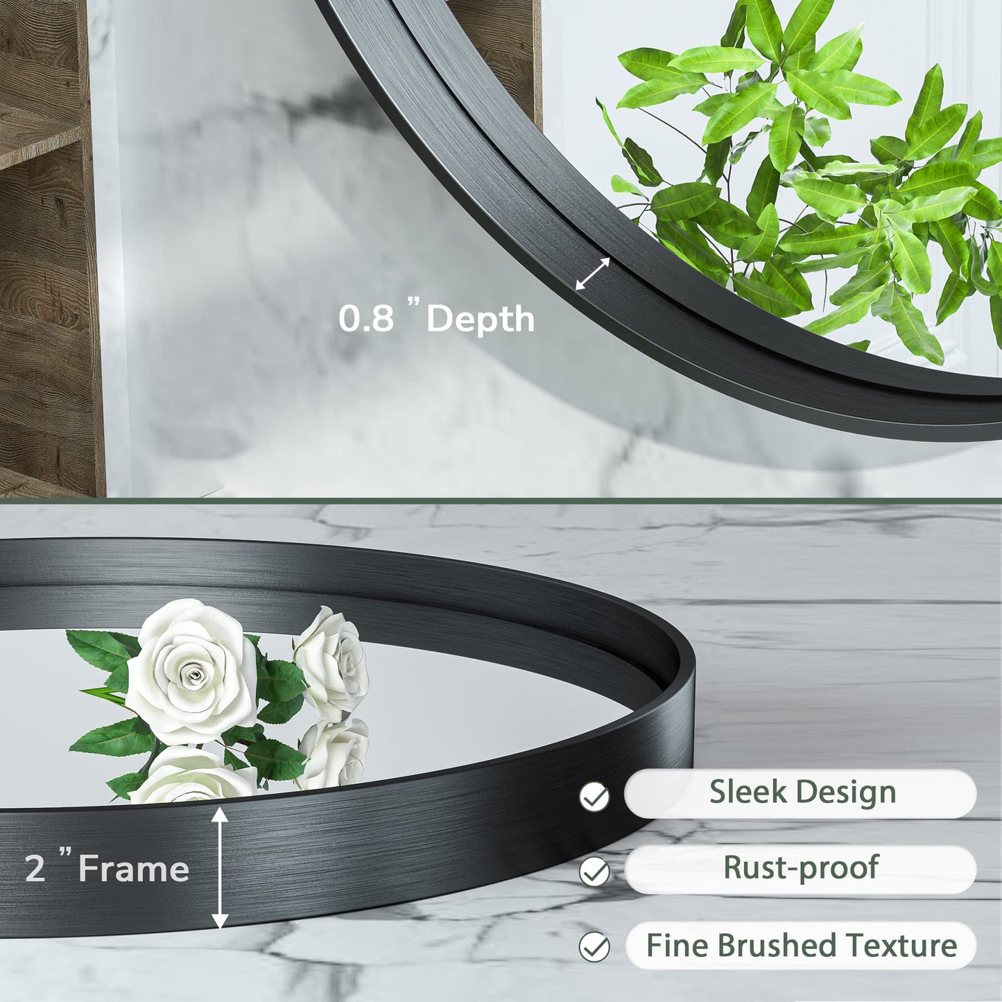 TokeShimi Black Round Mirror 36 Inchs Wall Mounted Black Circle Bathroom Mirror with Non-Rusting Aluminum Alloy Brushed Matte Metal Frame for Modern Minimalist Farmhouse Home Decor