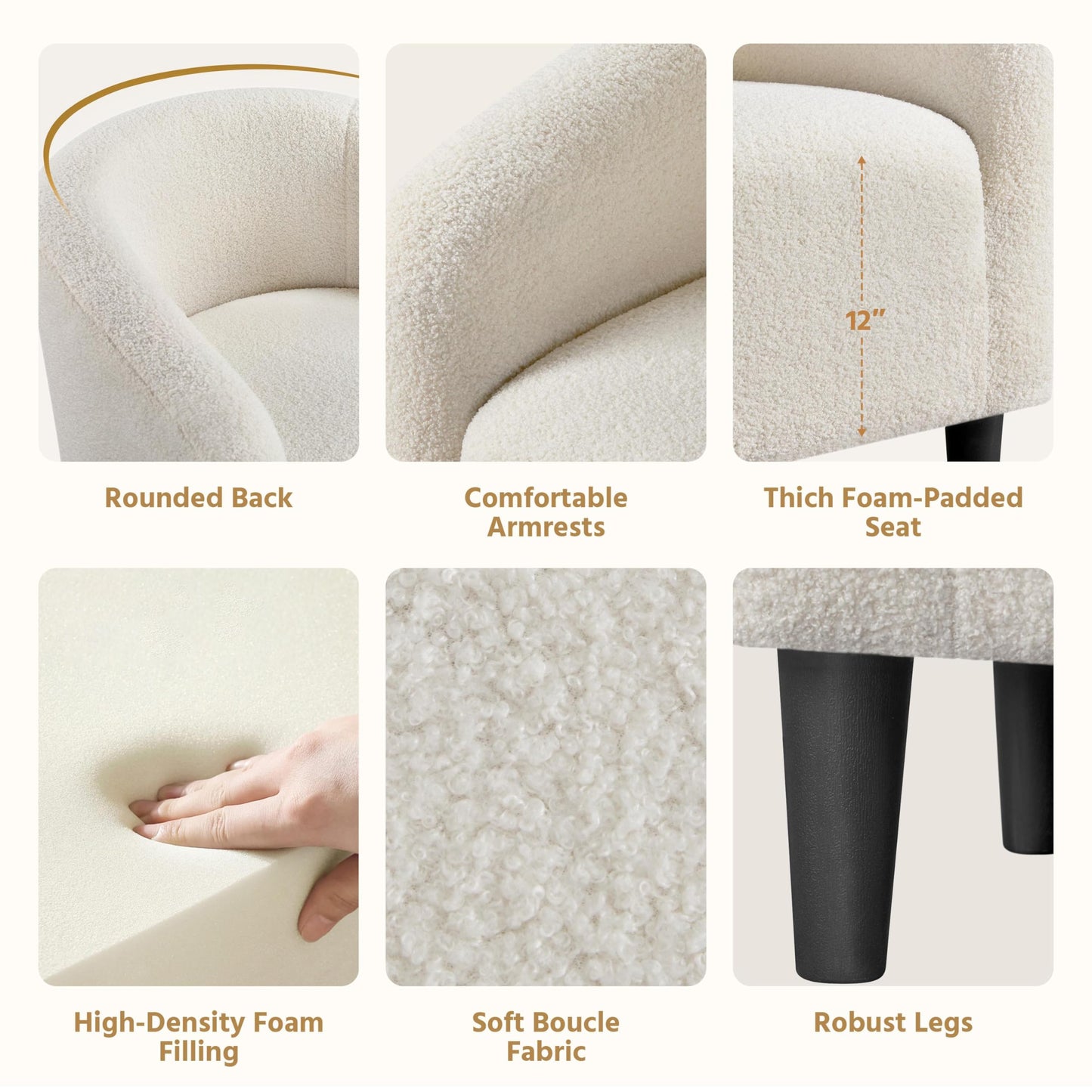 Yaheetech Barrel Chairs, Furry Accent Chairs, Sherpa Chairs with Soft Padded Armrest, Fuzzy Club Chairs for Living Room Bedroom Waiting Room Office, Accent Chairs Set of 2, Ivory