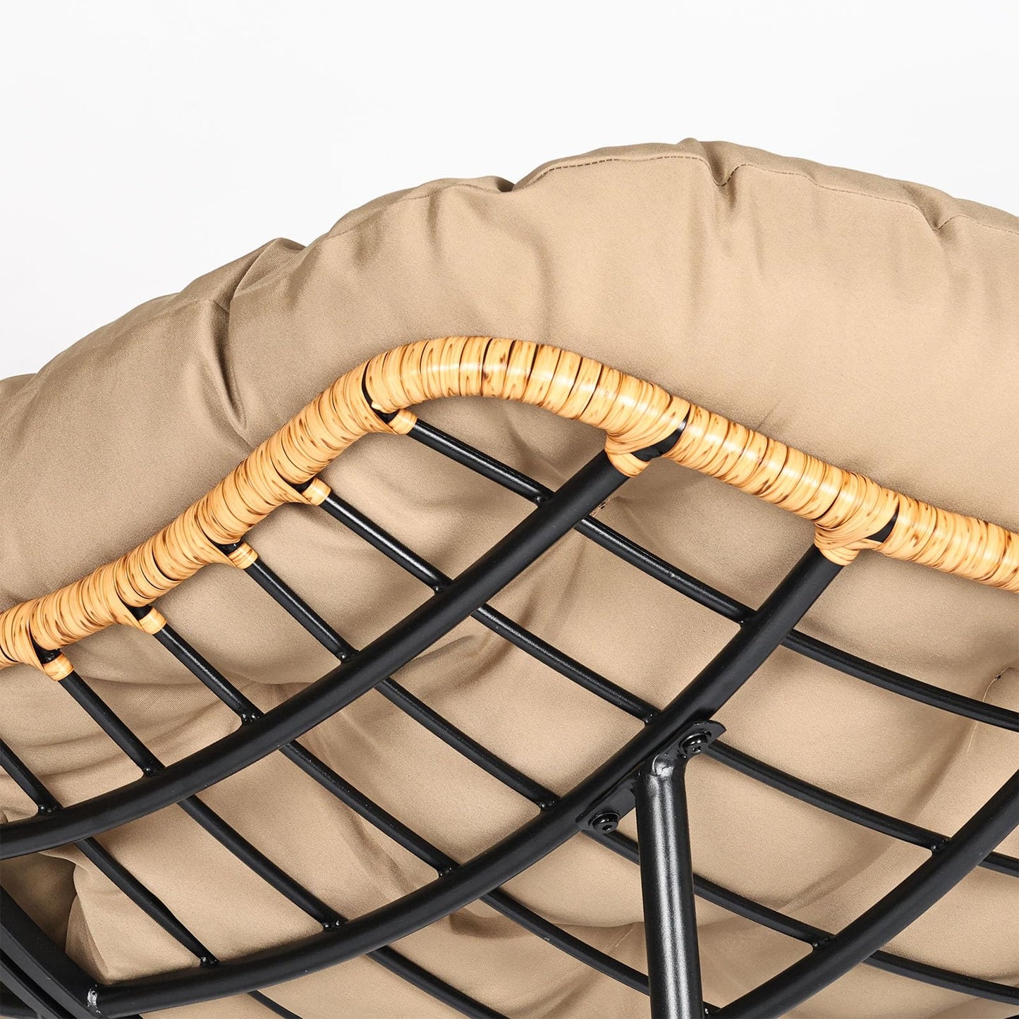knocetx Papasan Chair, Outdoor Rocking Chair with Cushion, 450LB Heavy Duty Egg Chair, Indoor Outdoor Patio Rocking Chairs for Balcony, Porch, Living Room, Bedroom, Lawn, Garden (Coffee)