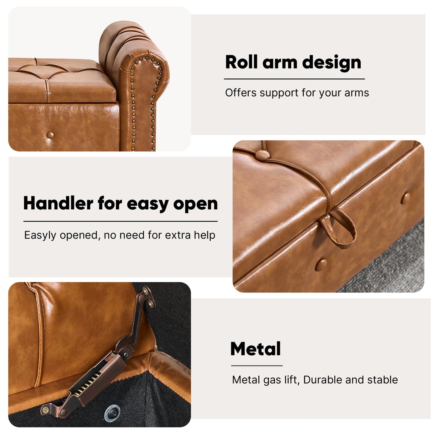 HOMYKA Storage Bench for Bedroom, Faux Leather 67" End of Bed Bench, King Size Bench with Arms, Tufted Storage Ottoman Benches, Upholstered Bench for Bedroom, Living Room, Entryway, Brown