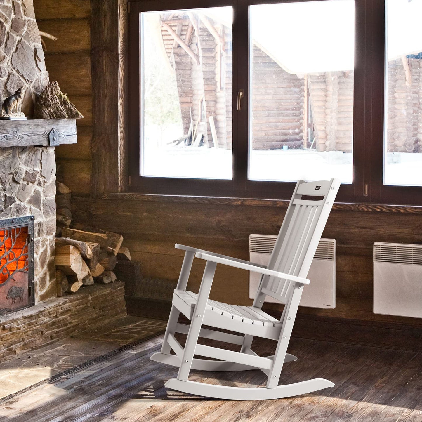 FUNBERRY Outdoor Rocking Chairs, HDPE All Weather Poly Lumber Rocker, High Back Patio Rockers Easy Assembly