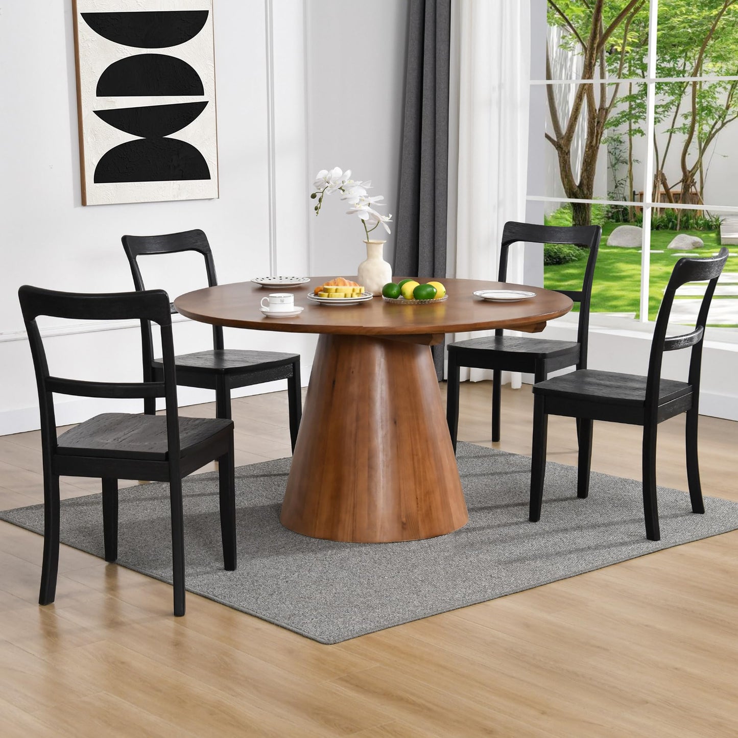 DUHOME Black Wooden Dining Chairs Set of 2,Black Wire Brushed Farmhouse Style Ladder Back Wood Dining Room Chairs Wooden Kitchen Chairs for Home Kitchen, Dining Room,Living Room,Bistro