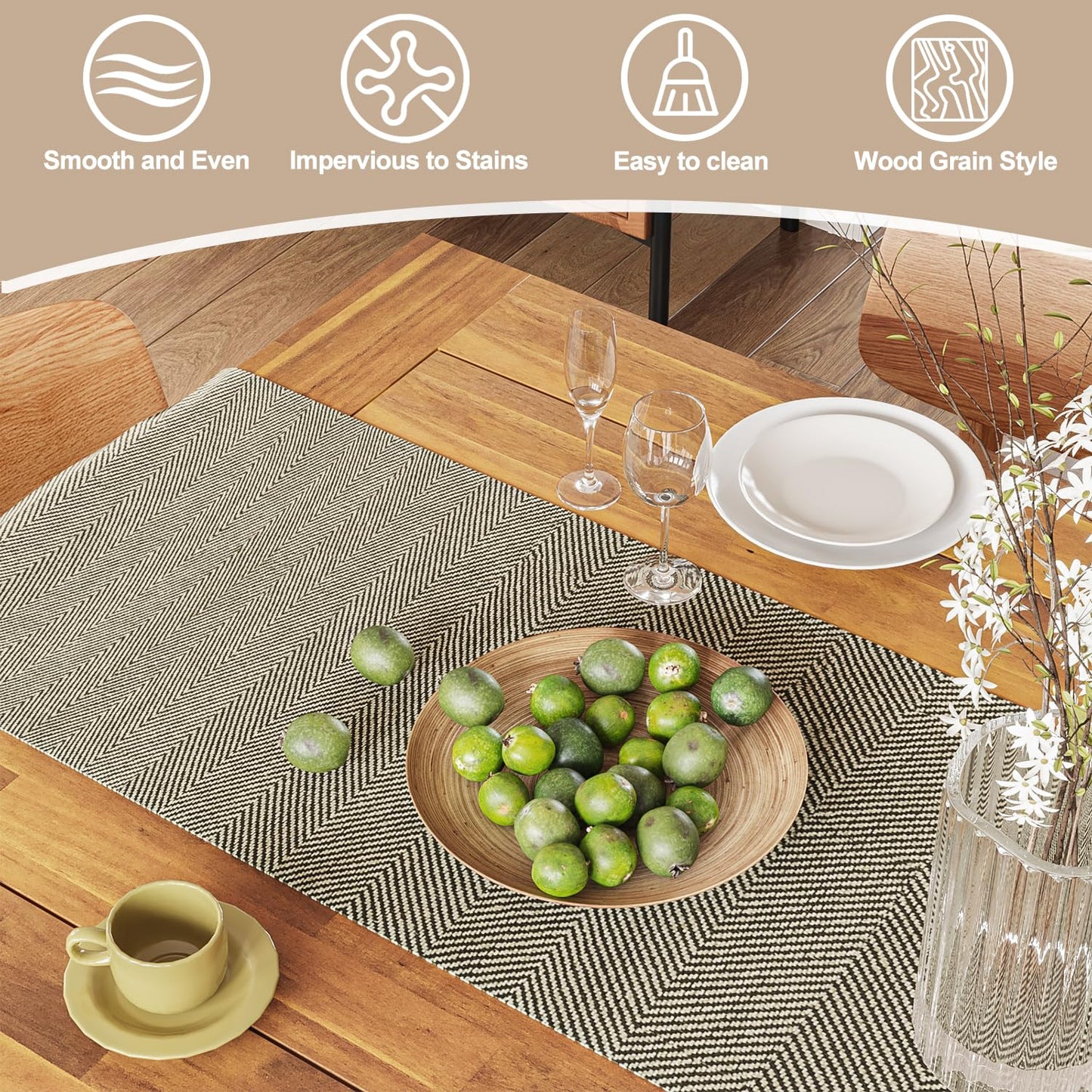 OFIKA Dining Table for 4 to 6 People, 68.9" inch Rectangular Wood Kitchen Table with Strong Metal Frame,Large Long Dining Room,for Kitchen, Living Room,Natural