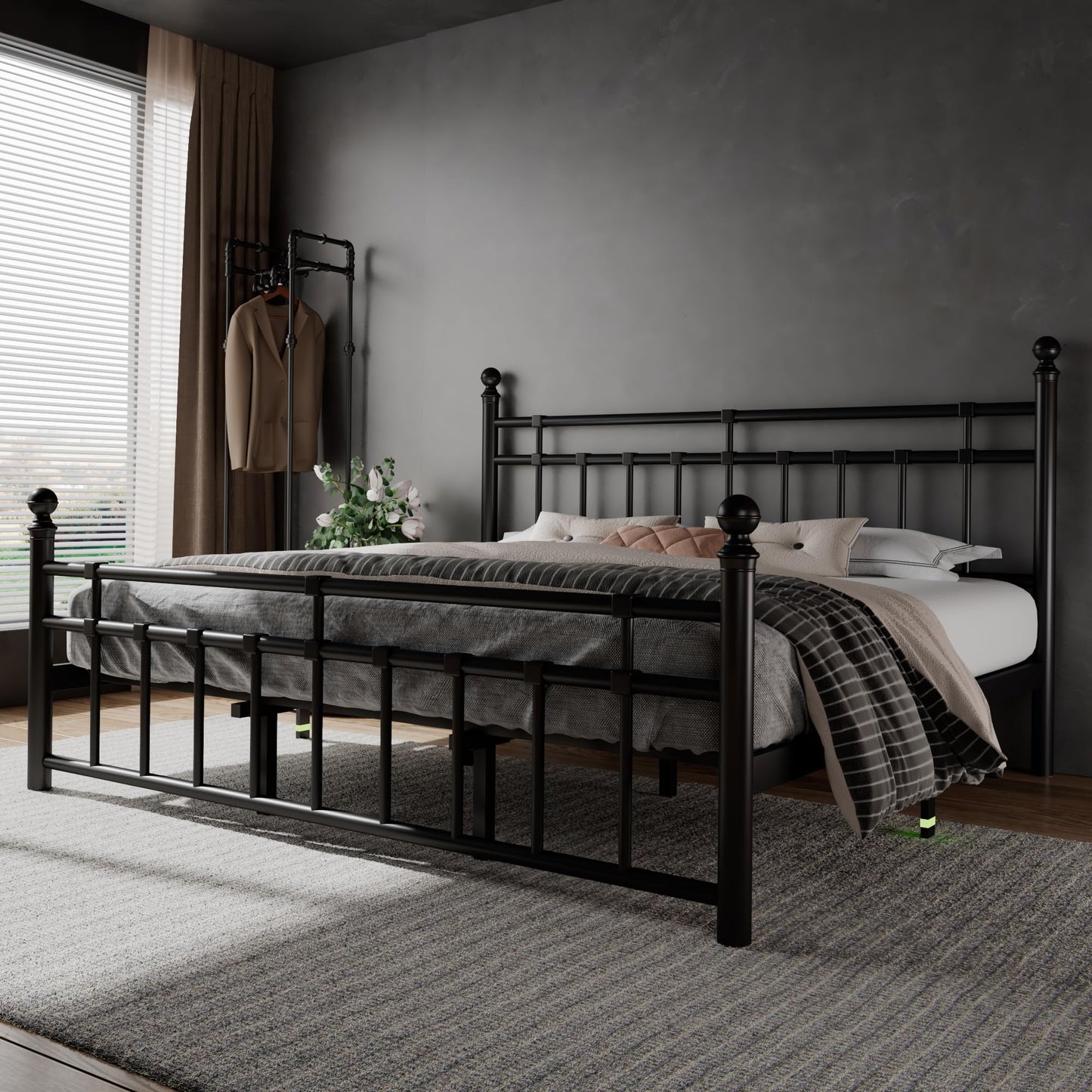 Feonase King Size Metal Platform Bed Frame with Victorian Classic Iron-Art Headboard & Footboard, Steel Slats Support, 12" Under Bed Storage, No Box Spring Needed, Easy Assembly, Noise-Free, Black