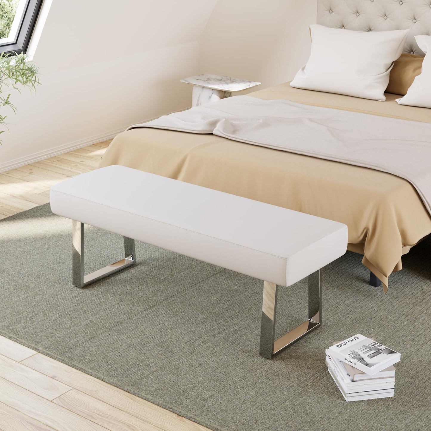 jiexi Bedroom Bench Bed end upholstered Bench Indoor Corner Small Bench, with Metal Legs, for entryway Dining Room Kitchen and Living Room, Plant Bench, Footstool
