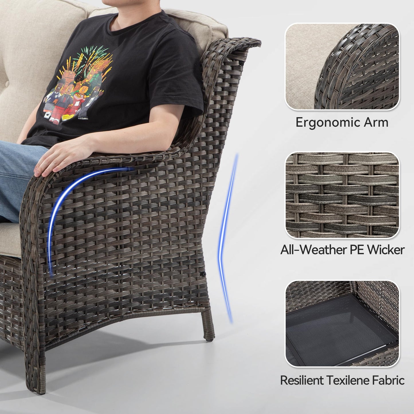 Joyside Outdoor Patio Wicker Loveseat Sofa - 2-Seater Rattan Sofa for Outside Patio Garden with Deep Seating and Olefin Cushions(Mixed Grey/Beige)