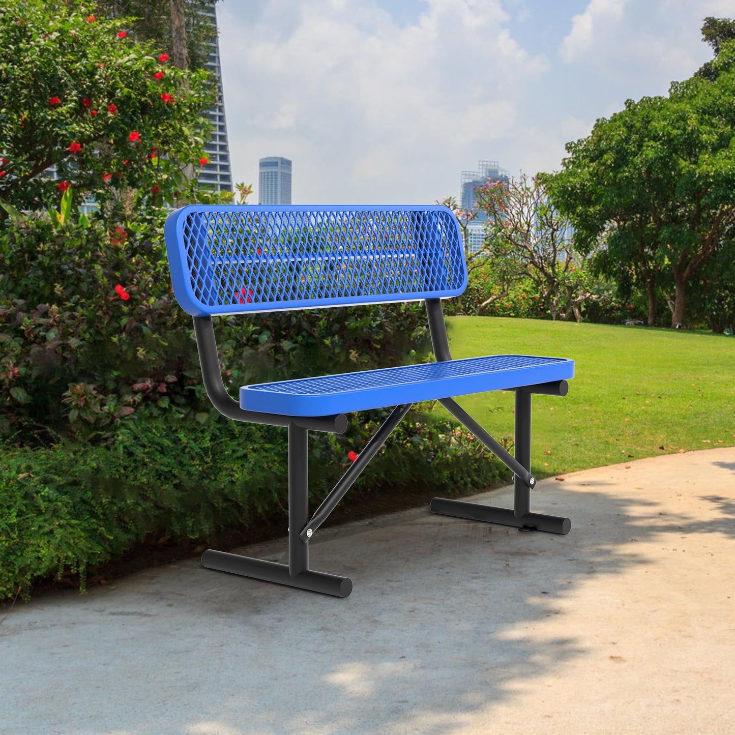 HIMcup 4 Feet Park Benches for Outside,Heavy Duty Patio Garden School Commercial Benches, Weatherproof Outdoor Bench Metal Blue Outdoor Bench, Outdoor Steel Bench with Backrest,48x23.2x32.5inch