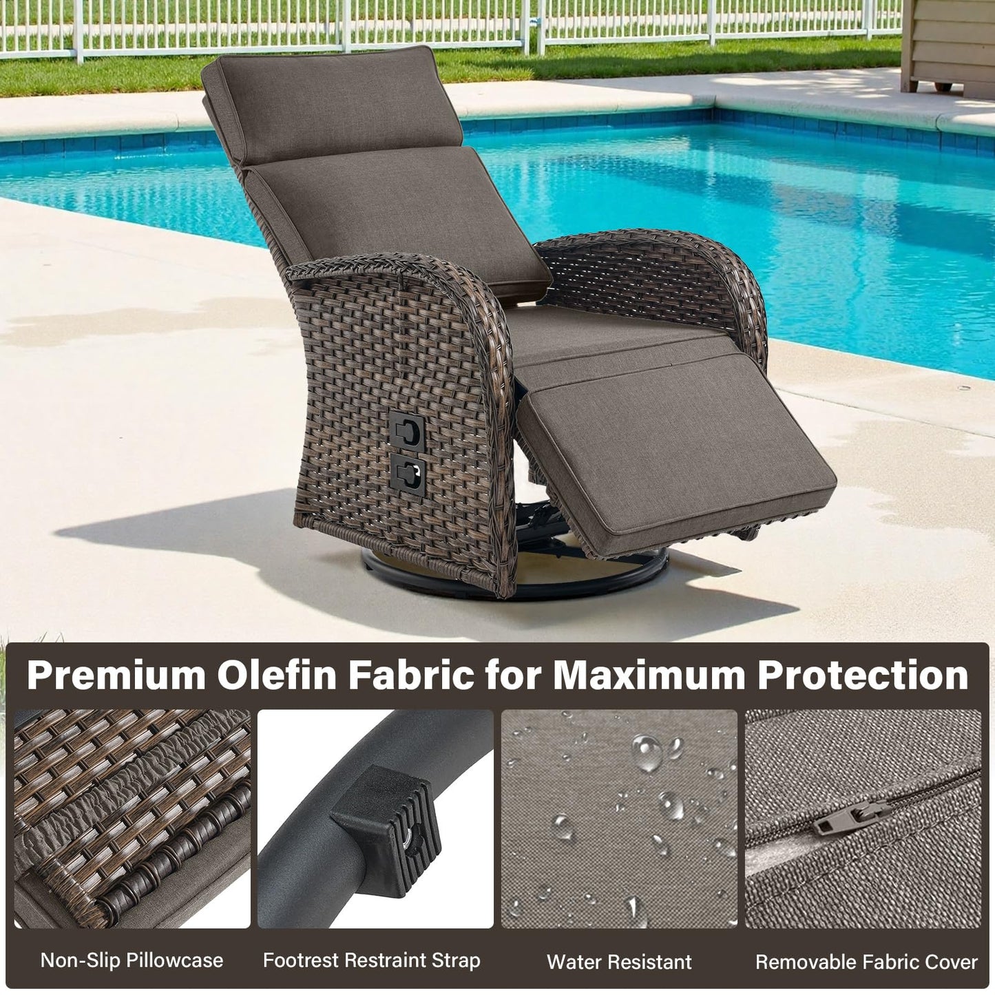 Belord Dual-Adjust Outdoor Swivel Recliner Chair – Reclining Patio Chair with Adjustable Backrest and Footrest, All-Weather Wicker Chaise Lounge Chair Outdoor for Pool Deck (Upgraded 2.0)