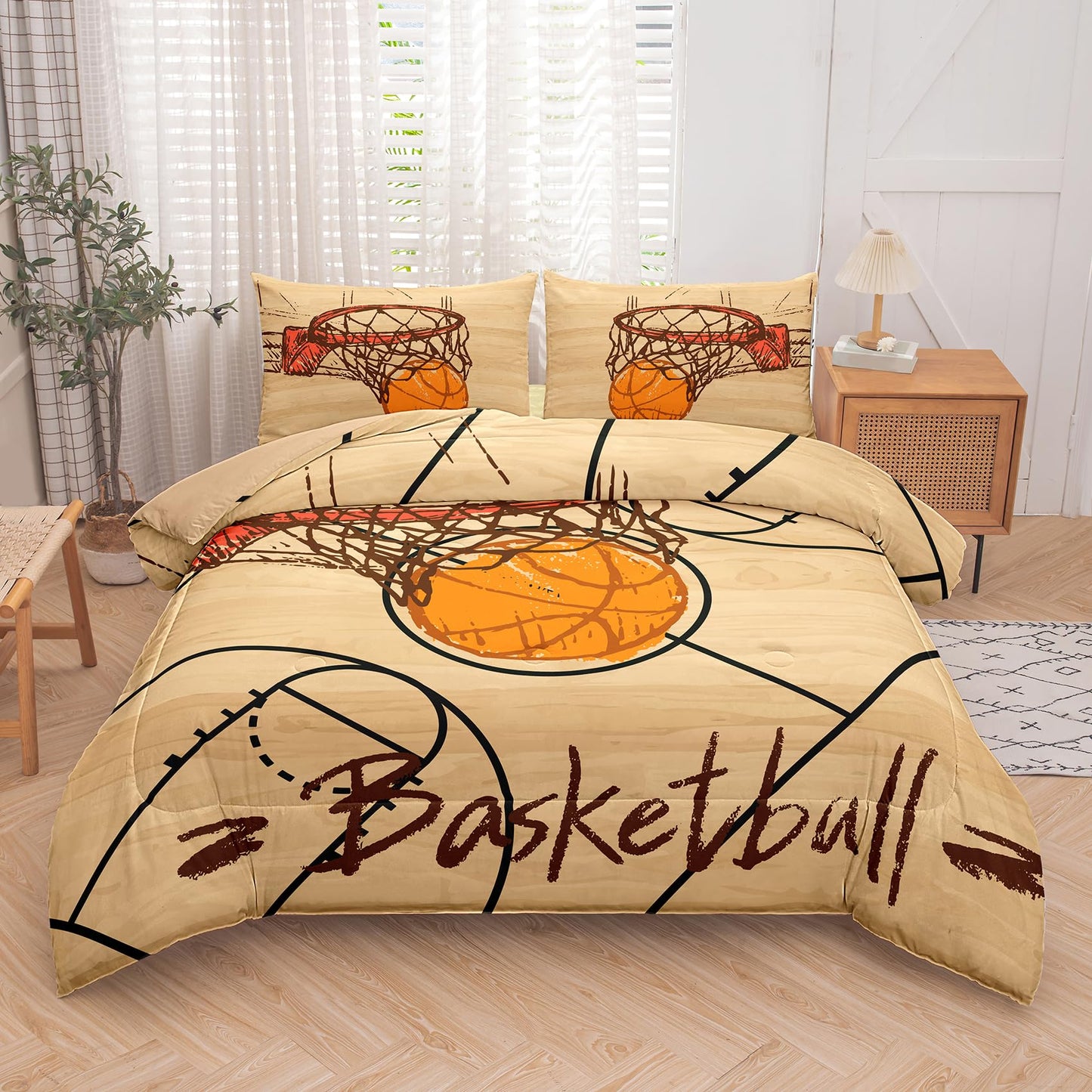 Peopleareok Basketball Bedding Set Twin (68x86 Inch), 3D Printed Basketball Theme Comforter, Boys Sport Bedding, 2 Pieces Soft Microfiber Comforter Set for Boys with Pillowcase
