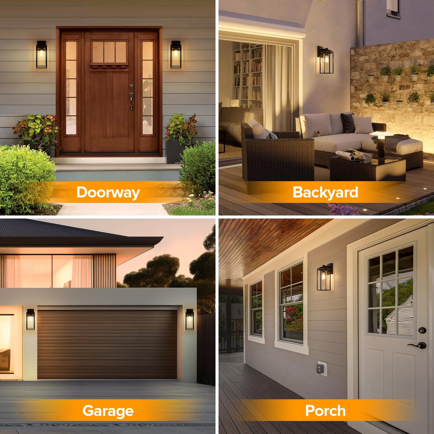 LUTEC 2 Pack Outdoor Wall Light Fixtures, Exterior Waterproof Lanterns with Aluminum Frame and Clear Glass Shade, Modern Matte Black Wall Sconce Outdoor Lighting for Patio, Front Door, Entryway