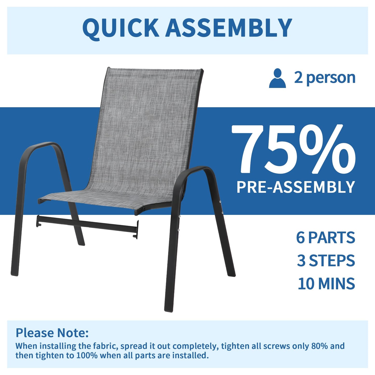 PIZZELLO Patio Chairs Set of 4, Outdoor Stackable Dining Chairs for All Weather, Lightweight Textilene Outdoor Chair Sets with Armrests, 300Lbs Capacity, for Backyard Porch Poolside Garden (Grey)