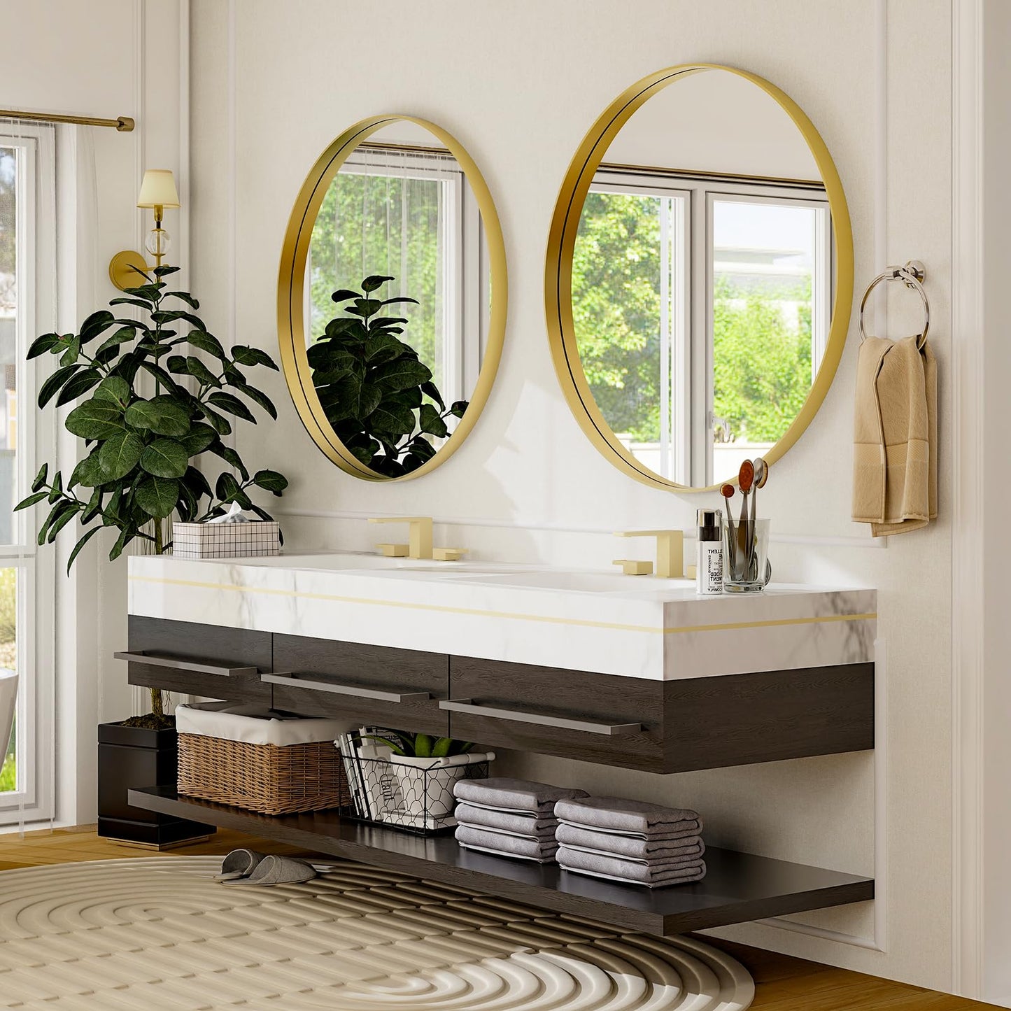 Easly 30 Inch Round Bathroom Mirror - Wall Mounted Circle Mirror with Metal Frame, Modern Mirror Suitable for Bathroom, Vanity, Entryway, Living Room, Wall Decor,Gold