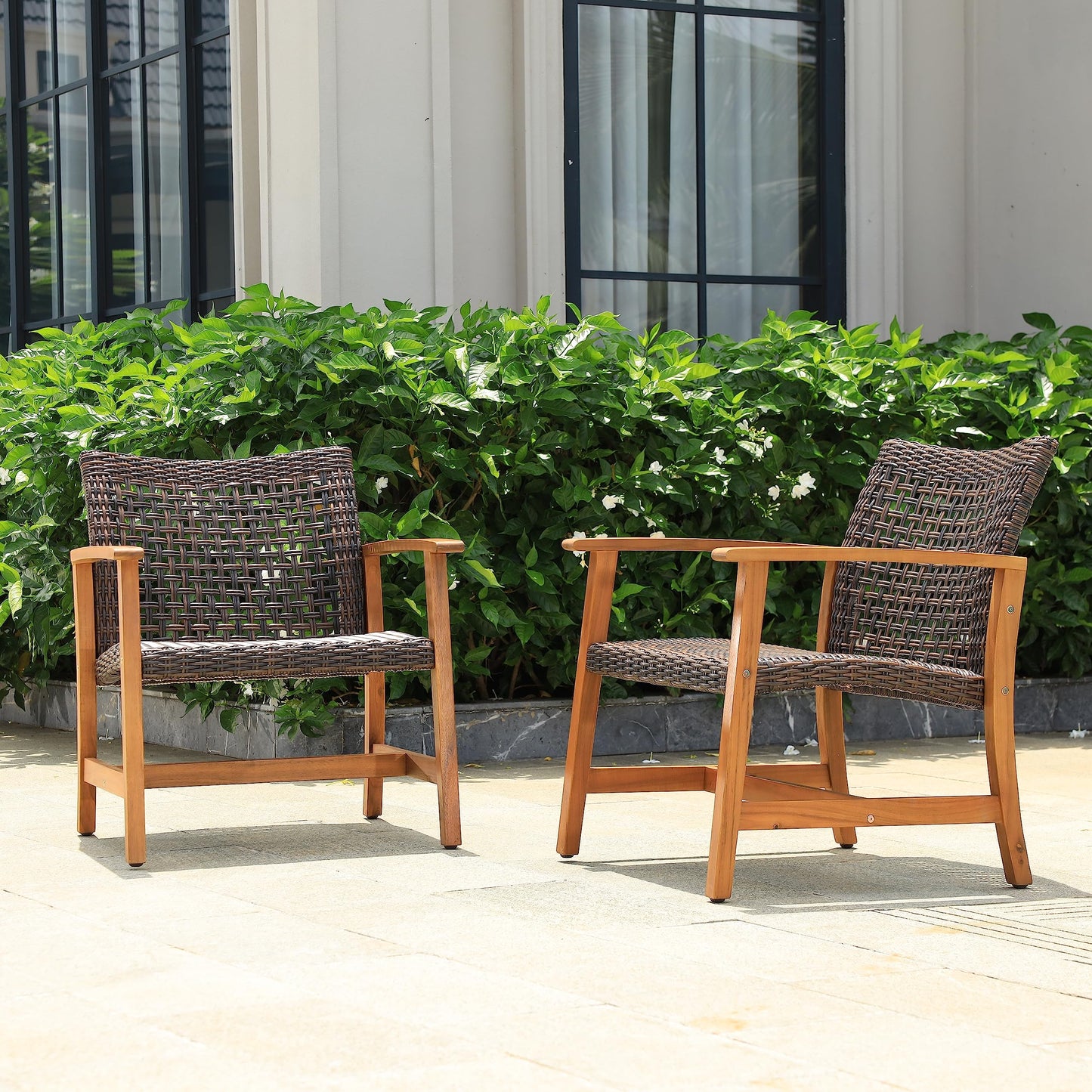 IDZO Liberte 500lbs Capacity Acacia Outdoor Club Chairs Set of 2, FSC Teak Finish Wood Patio Furniture Sets with Upgraded 2000Hours UV Resistant Wicker