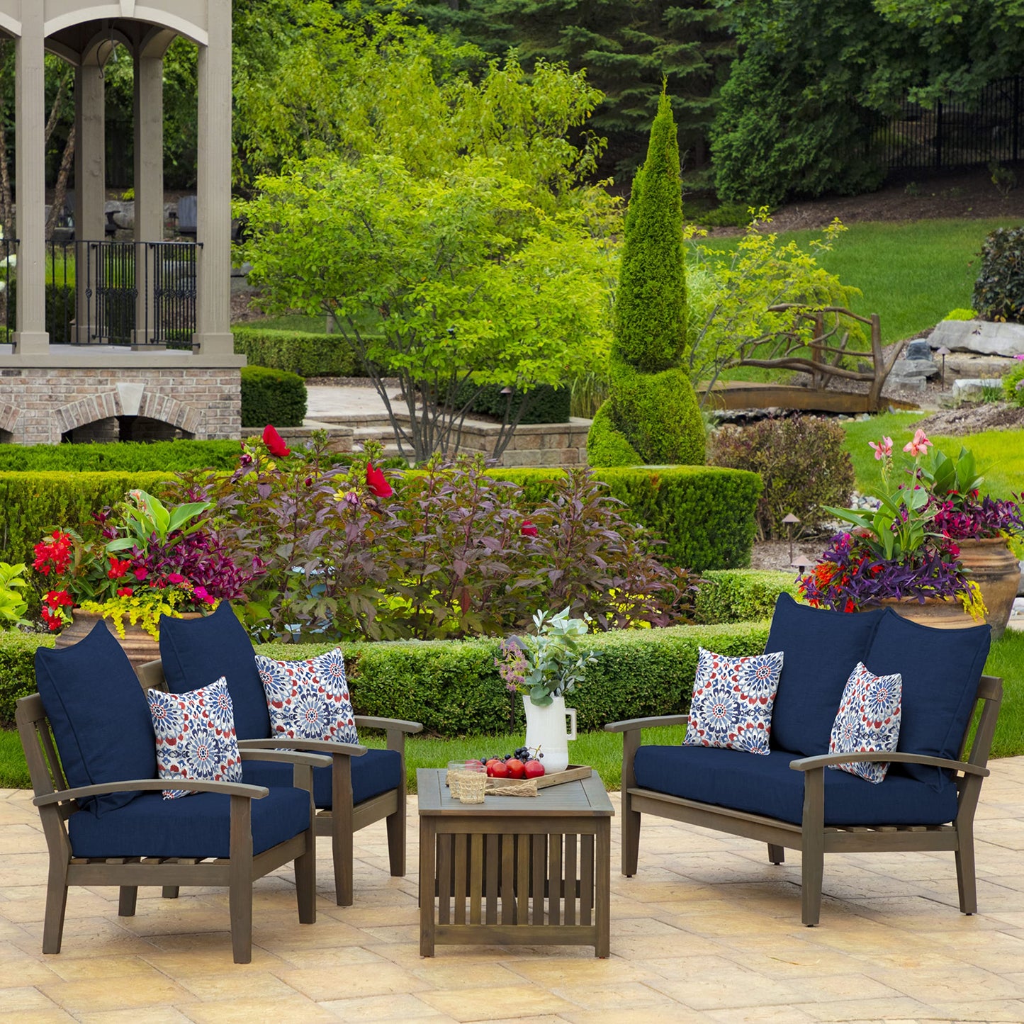 Arden Outdoor Deep Seat Cushion Set, 24 in x 24 in, Weather-Proof, Rain-Proof, Fade Resistant Patio Cushion for Chair, Sofa, and Couch Sapphire Blue Leala