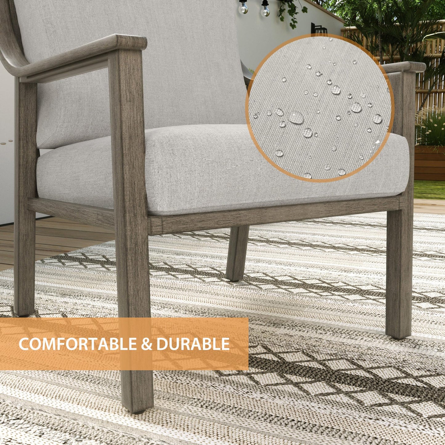 HAPPATIO 3-Piece Patio Bistro Set, All-Weather Aluminum Outdoor Conversation Set Includes 1 Side Table and 2 Cushioned Armchairs for Porch, Deck, or Garden (Grey)