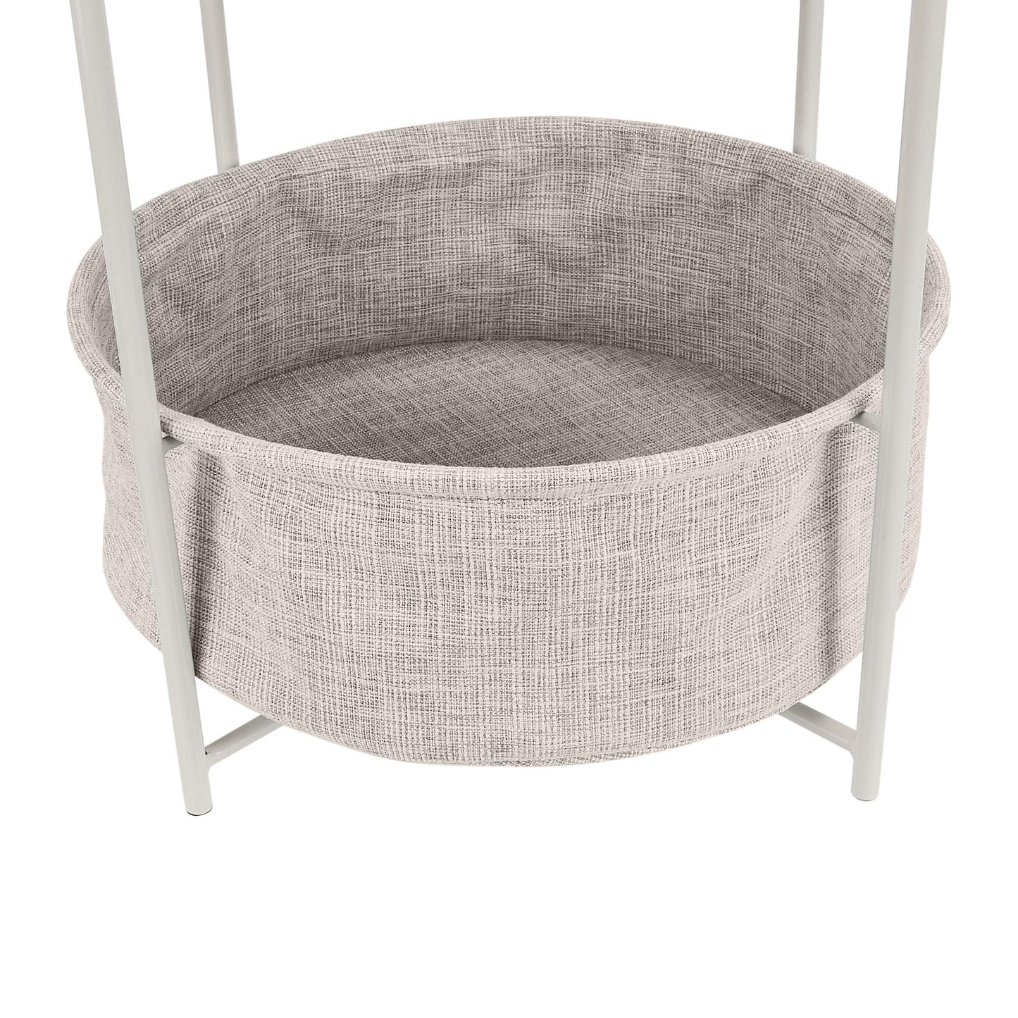 Amazon Basics Round Storage End Table, Side Table with Cloth Basket, White/Heather Gray, 17.7"L x 17.7"W x 18.9"H