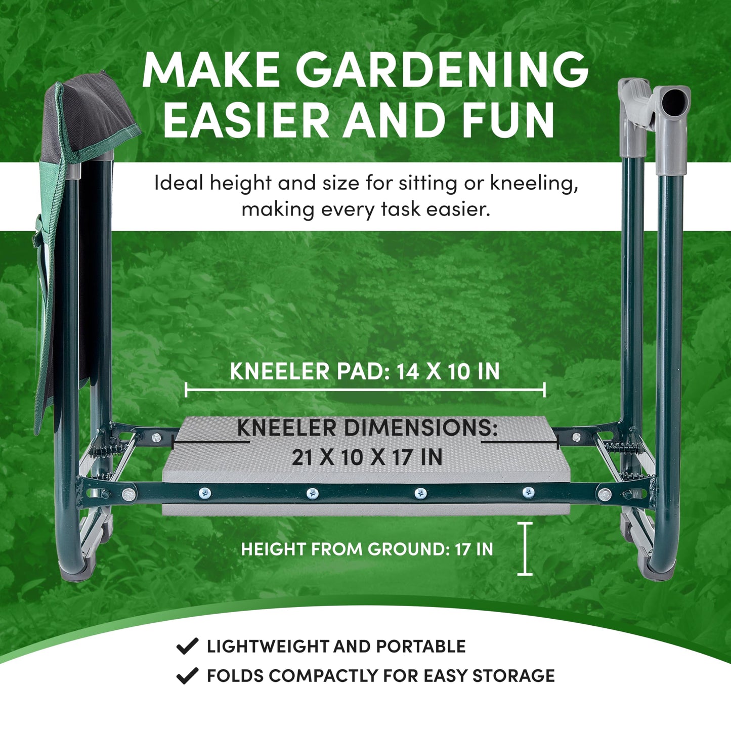 SteveZen - Garden Kneeler Seat Bench, Garden Kneeling Bench with Sunshade Umbrella, Ergonomic Handles, Folding Table, and Potting Mat, 10.2" Foam Knee Seat, Loading Capacity 330 Lbs