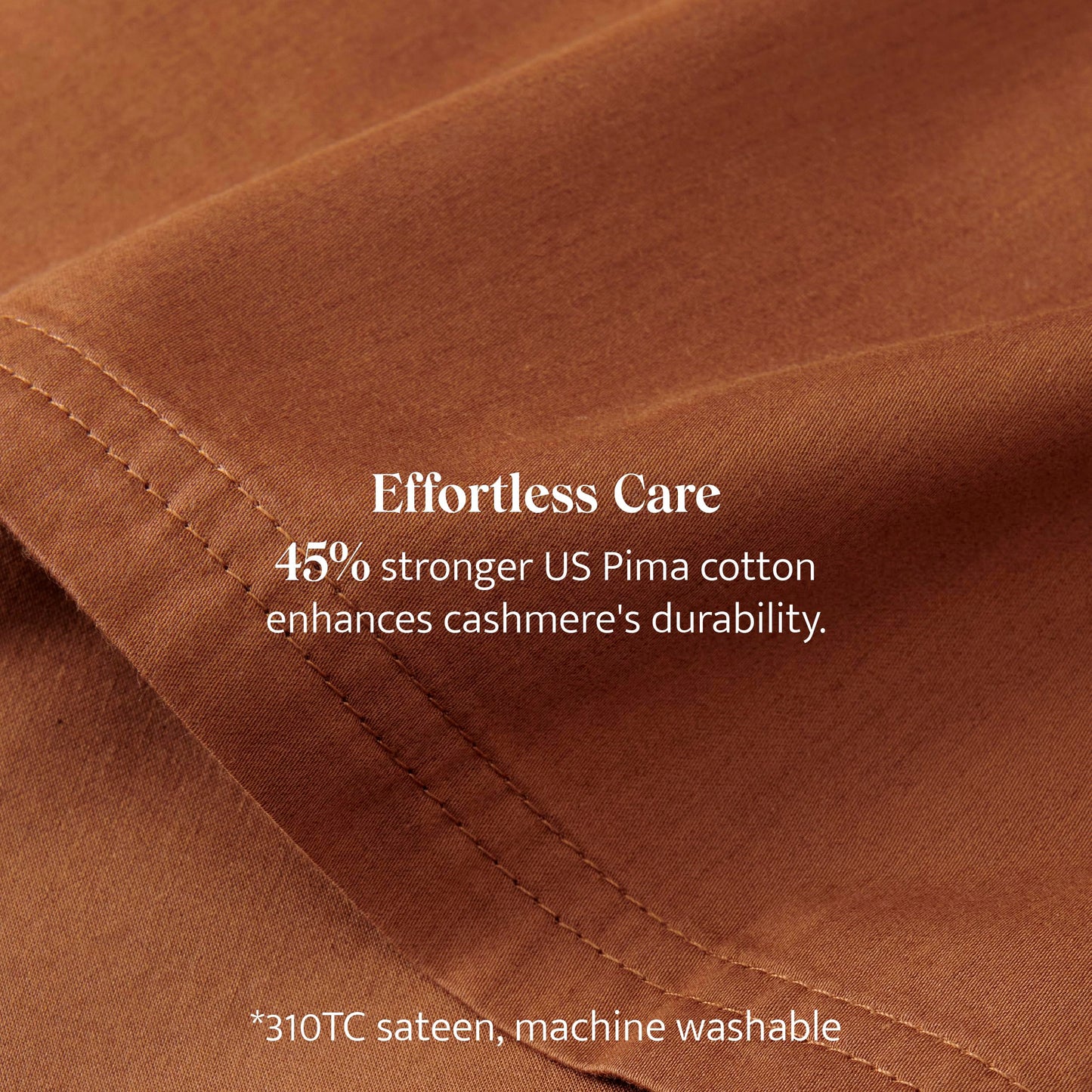 Double Stitch Cashmere Cotton Sheet Set - Mongolian Cashmere and Pima Cotton Blend Sheets King Size, Ultra-Soft, Breathable & Warm Bedding Set, Deep Pocket Up to 16'', Mocha Brown