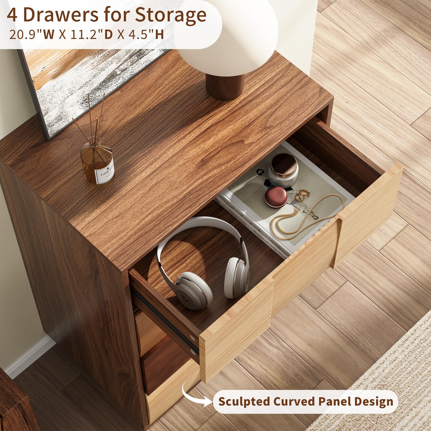 Lamohome 4 Drawer Dresser with Solid Wood Drawer Fronts, Chest of 4 Drawers Modern Wood Dresser with Artistic Gradient Finish for Bedroom & Living Room (1 Set)