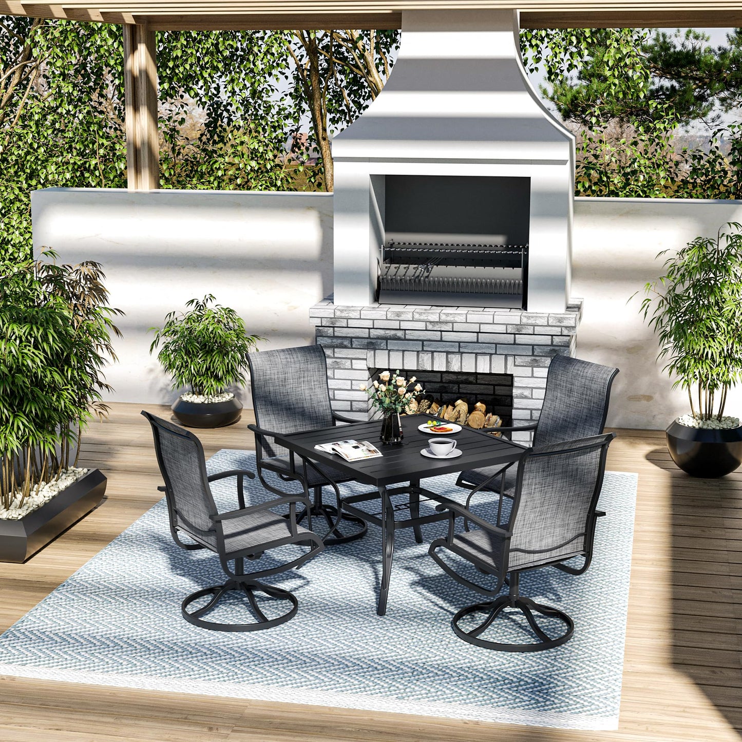 Pamapic 5-Piece Outdoor Dining Set, Patio Dining Set for 4, Outdoor Table and Chairs, All-Weather Outdoor Patio Set with Textilene Swivel Chairs for Garden, Poolside, Deck，Gray