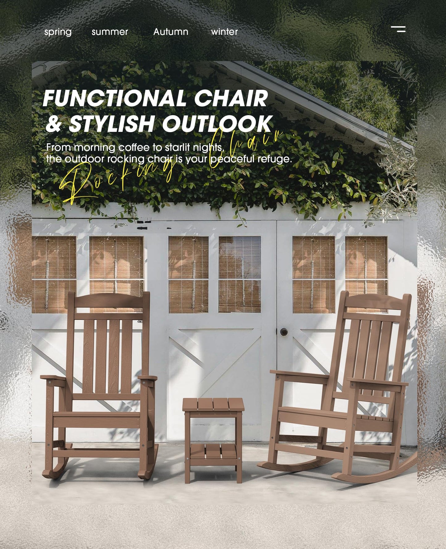 KINGYES HDPE Rocking Chairs Outdoor, Patio Rocking Chairs with 330lbs Support, Smooth Porch Rocker for Deck Lawn Yard, Brown