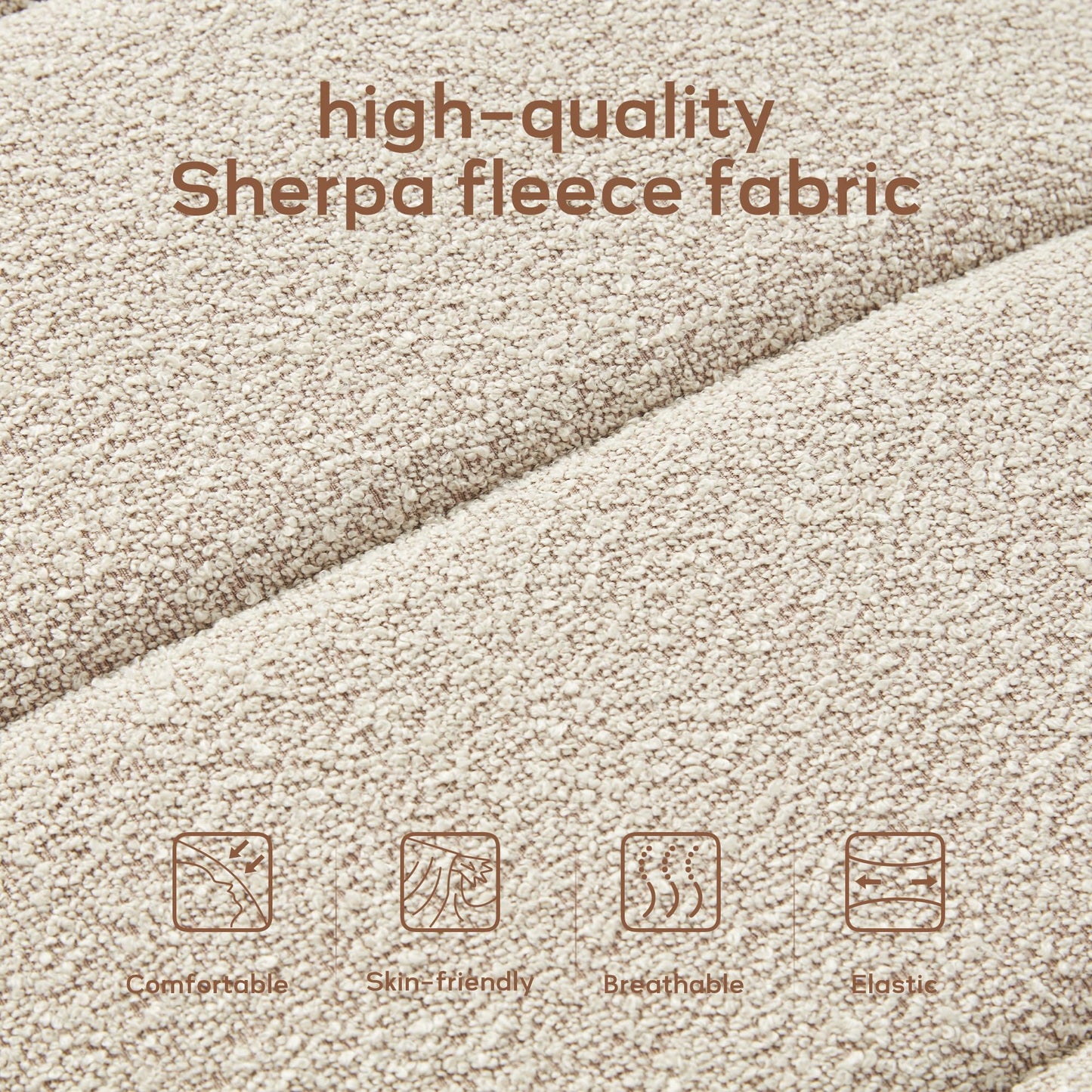 Zihanhome 52.7" Bedroom Bench for End of Bed, Modern Upholstered Teddy Fabric Entryway Bench & Dining Bench, Footrest Stool Bench with Solid Wood Frame for Bedroom, Living Room (Camel)