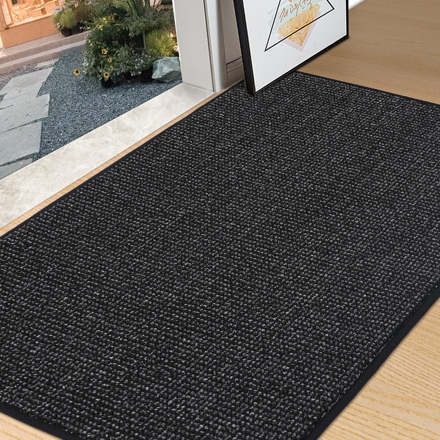 BEQHAUSE Dirt Trapper Door Mat 36" x 60", Non-Slip Washable Doormats Entrance Mat, Dirt Resistant and Absorbent Welcome Mat, Low Profile Floor Mats for Front Back Door and Entryway, Black