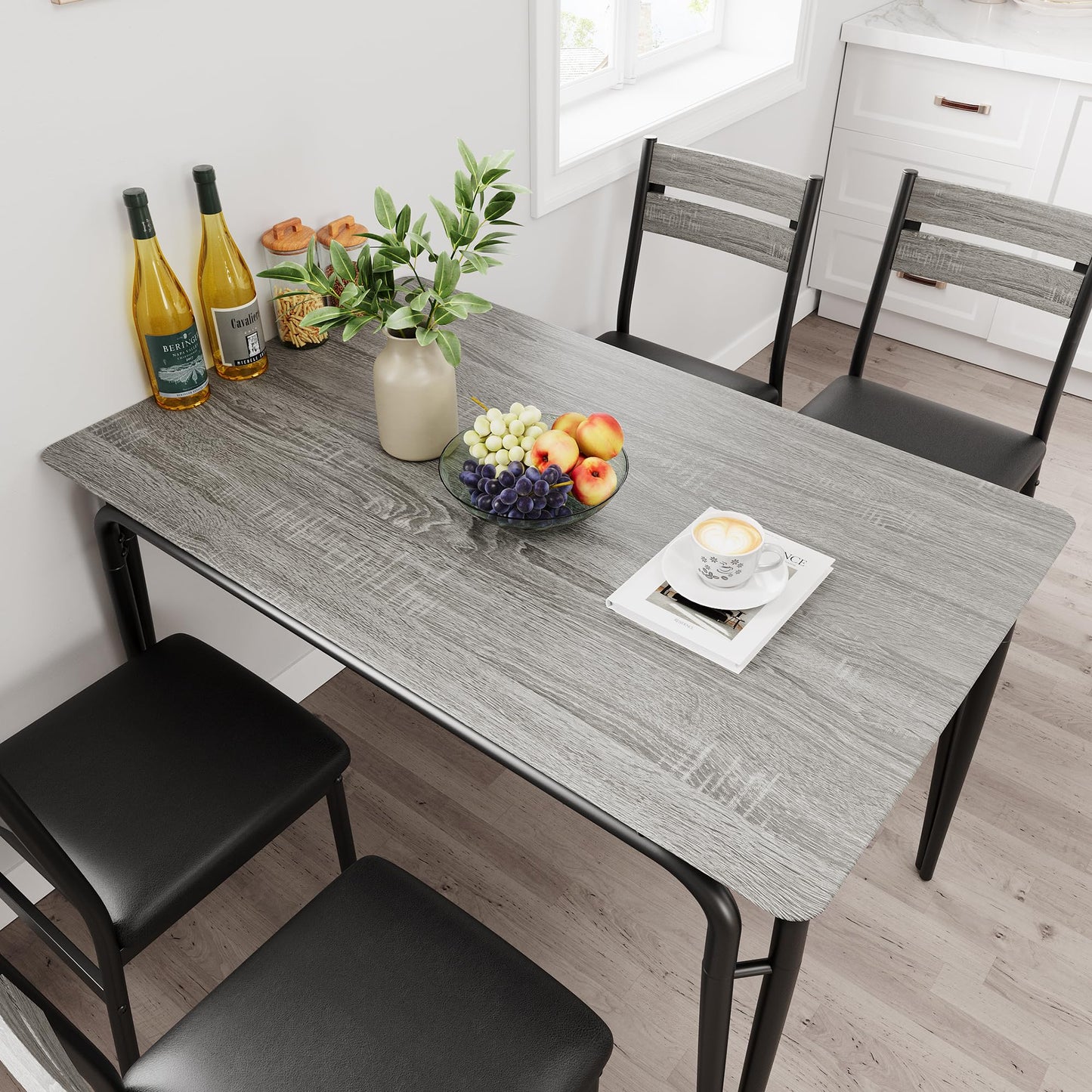Dining Table for 2, Small Table and Chairs Set of 2, Square Dinette Set for 2, Dinner Table Set, 3 Piece Kitchen & Dining Room Sets for Small Space, Apartment (Gray, Dining Table with 4 Chairs)