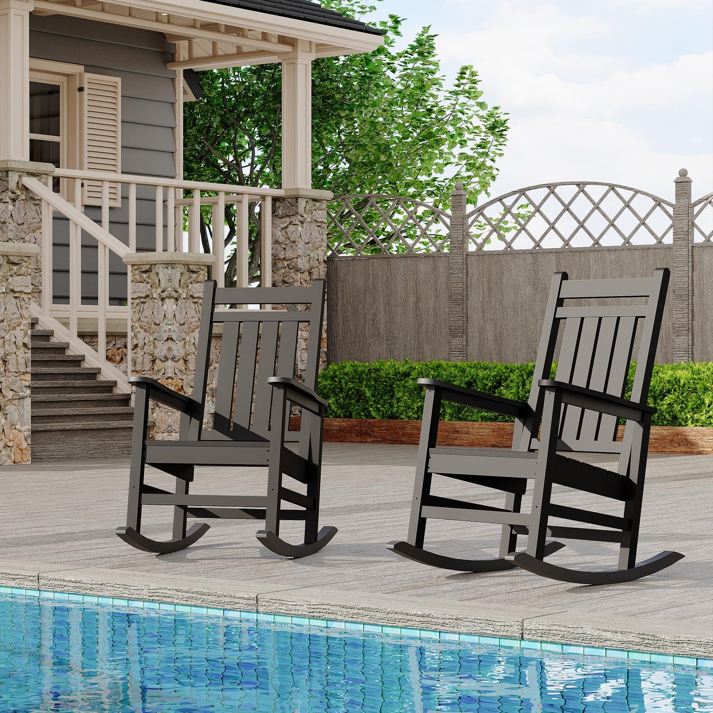 Outdoor HDPE Rocking Chairs Set of 2, HDPE Oversized Patio Rocking Chairs, All Weather Resistant Porch Rocker, Heavy Duty Front Plastic Rockers for Outside