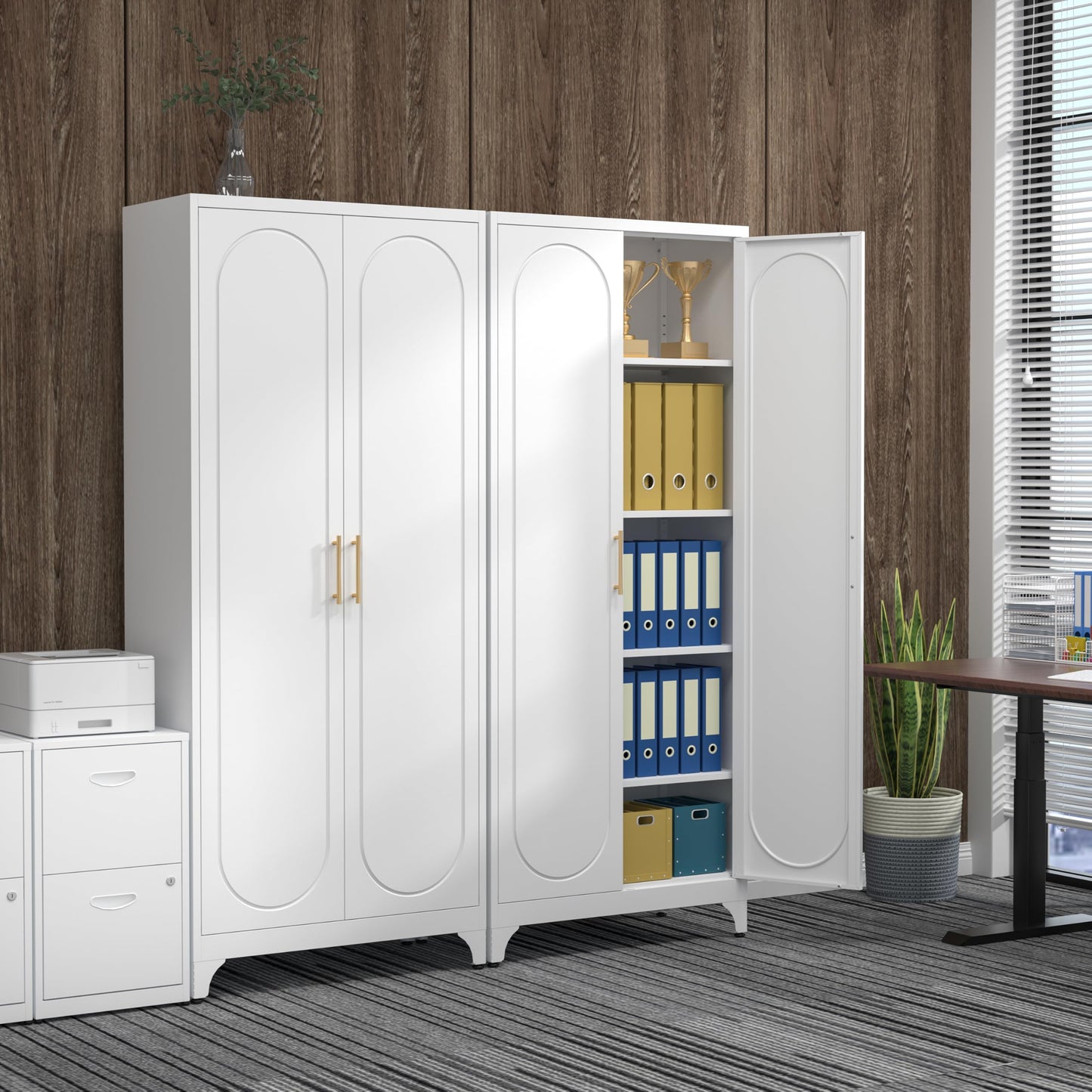 Kubohogar 75" Tall Kitchen Pantry Cabinet with 2 Doors and 4 Adjustable Shelves, White Metal Storage Cabinets, Kitchen Cupboard for Dinning Living Room, Bathroom, Laundry, Home Office