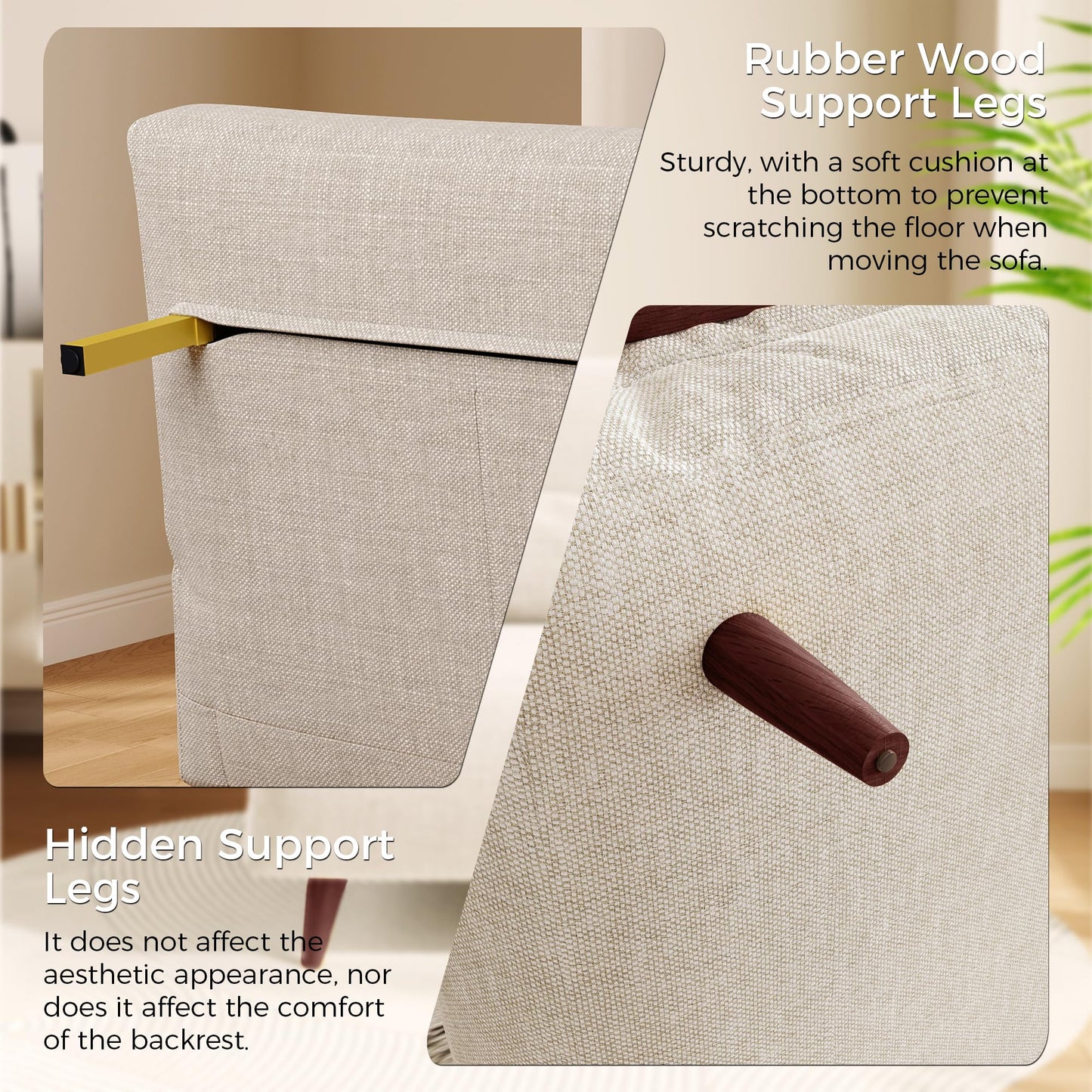 JASIWAY 3-in-1 Convertible Chair Bed Sleeper for Adults, Linen Convertable Sleeper Chair with Wooden Arms & Pillows, Foldable Single Futon Sofa Bed (Modern with Walnut Arm, 28.4" Wide)