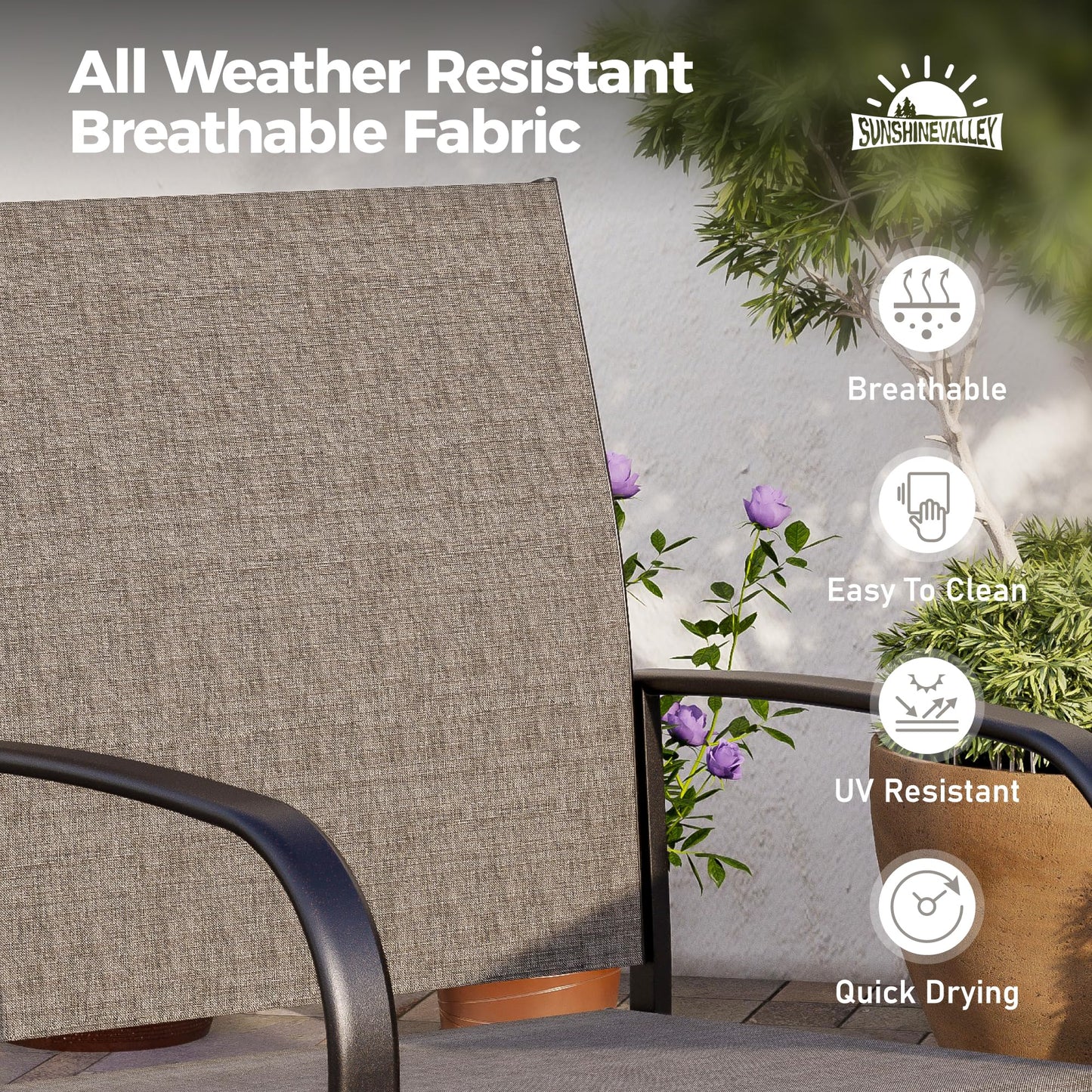 SUNSHINE VALLEY 5 Piece Patio Dining Set for 4, 37”x37” Square Table with Umbrella Hole, 4 Metal Brown Chairs, Outdoor Table and Chairs Set for Lawn Backyard and Deck