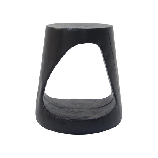 Outdoor Black Magnesium Oxide Hollow Side Table with Wood-like Texture